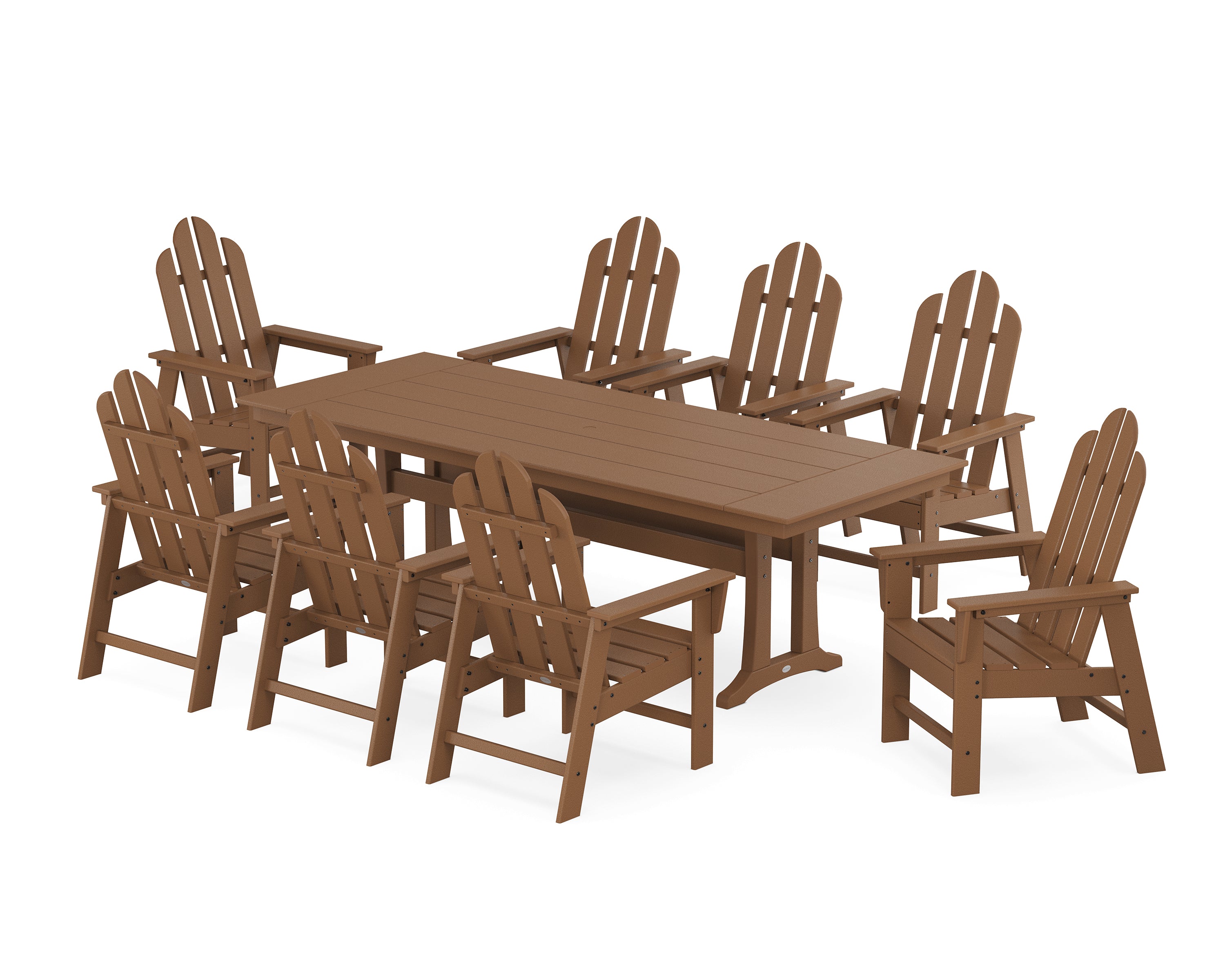 POLYWOOD® Long Island 9-Piece Farmhouse Dining Set with Trestle Legs in Teak