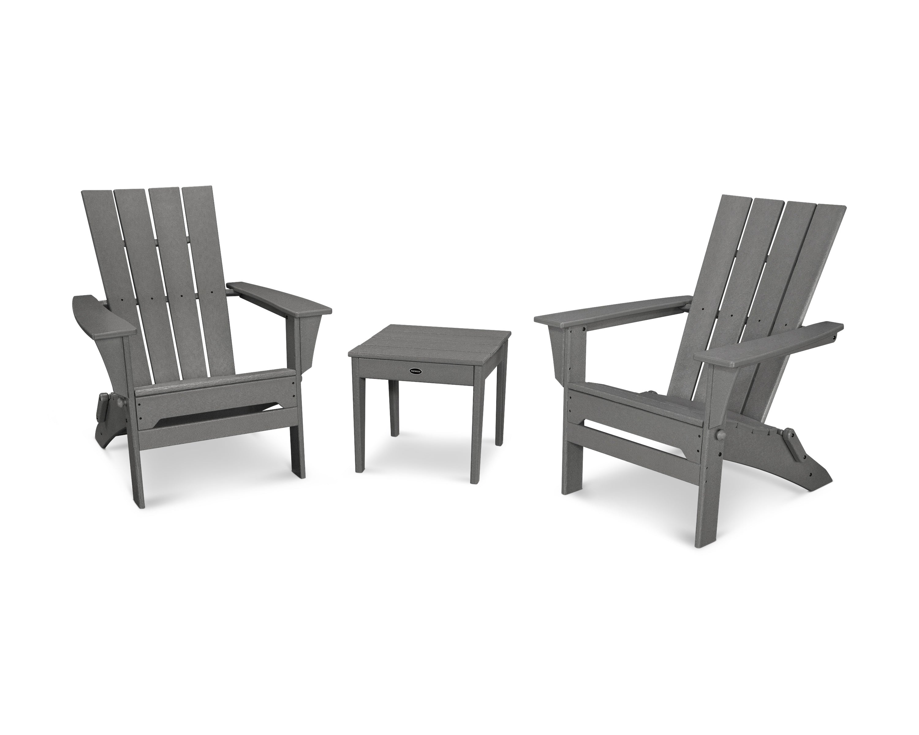 POLYWOOD Quattro Folding Chair 3-Piece Adirondack Set in Slate Grey