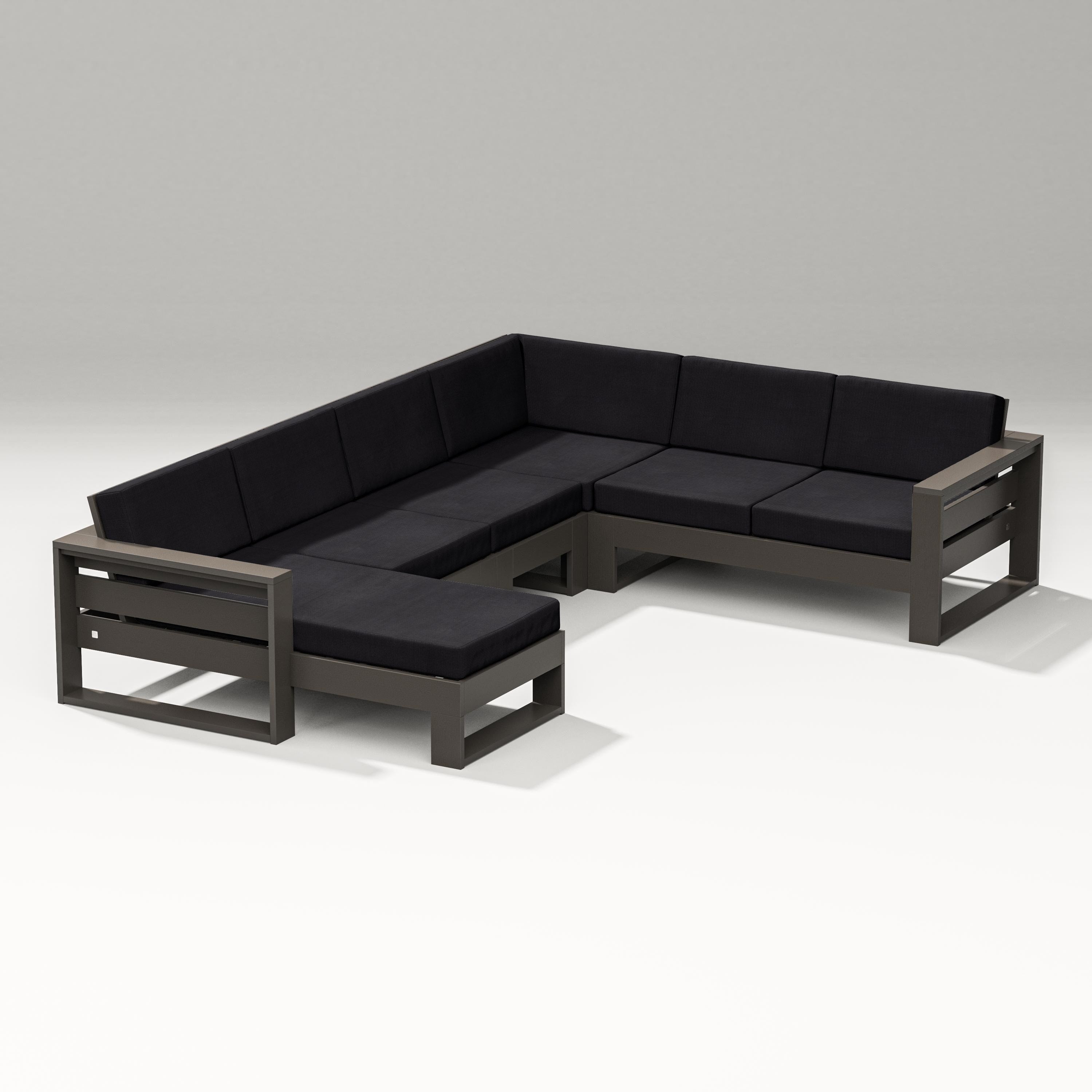 PW Designer Series Latitude Corner Sectional with Left Chaise in Vintage Coffee / Midnight Linen