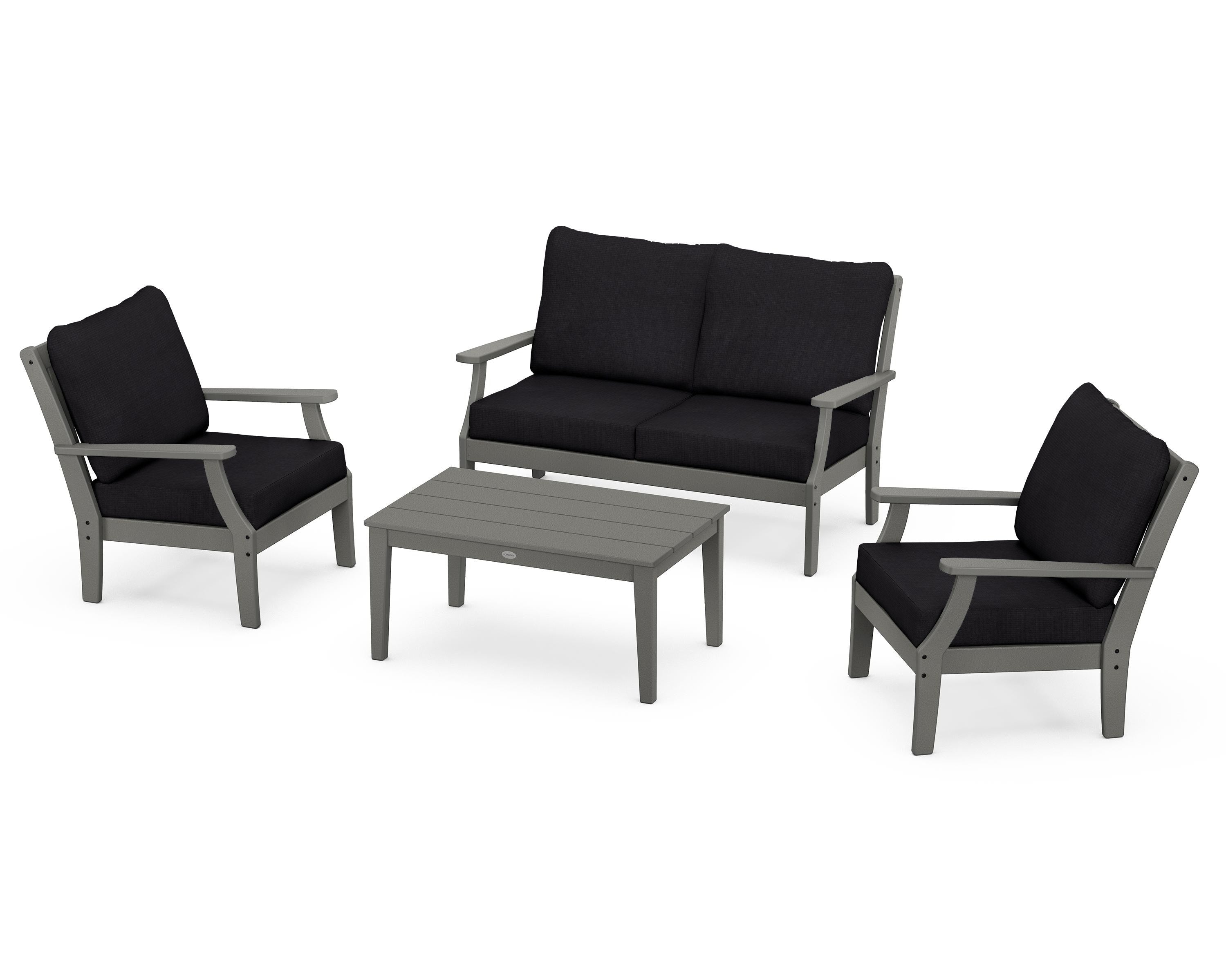 POLYWOOD Braxton 4-Piece Deep Seating Chair Set in Slate Grey / Midnight Linen