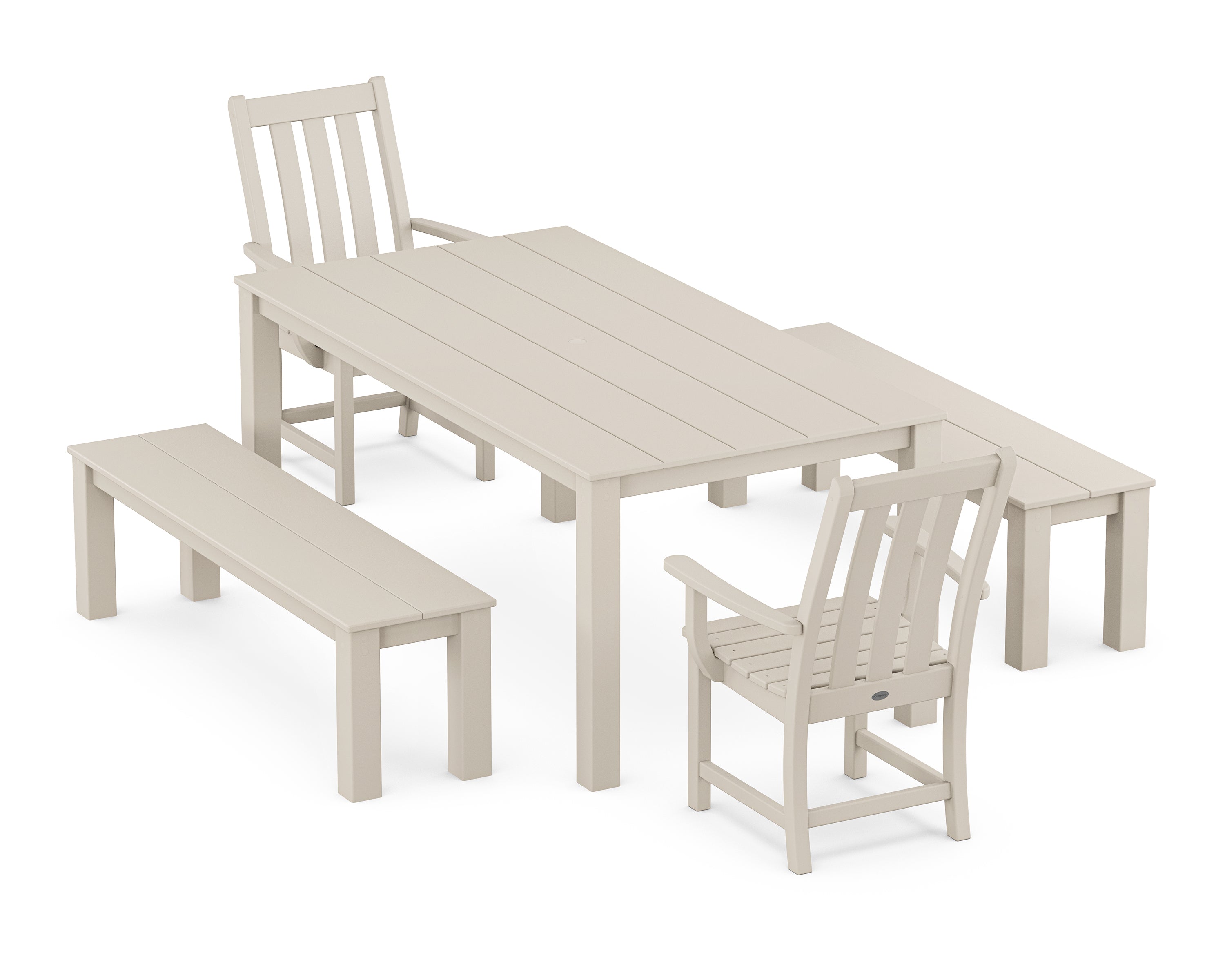 POLYWOOD Vineyard 5-Piece Parsons Dining Set with Benches in Sand