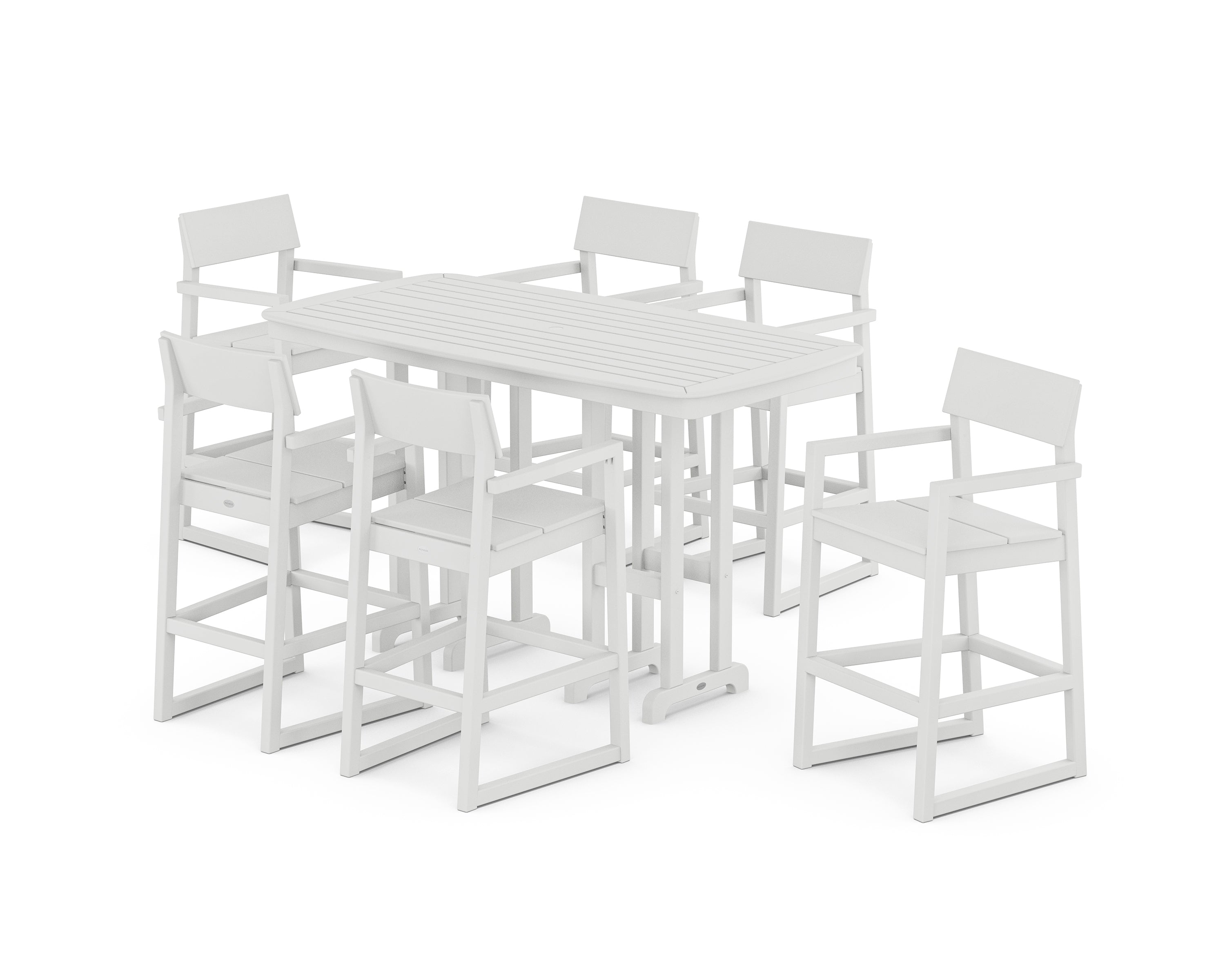 POLYWOOD EDGE Arm Chair 7-Piece Bar Set in White