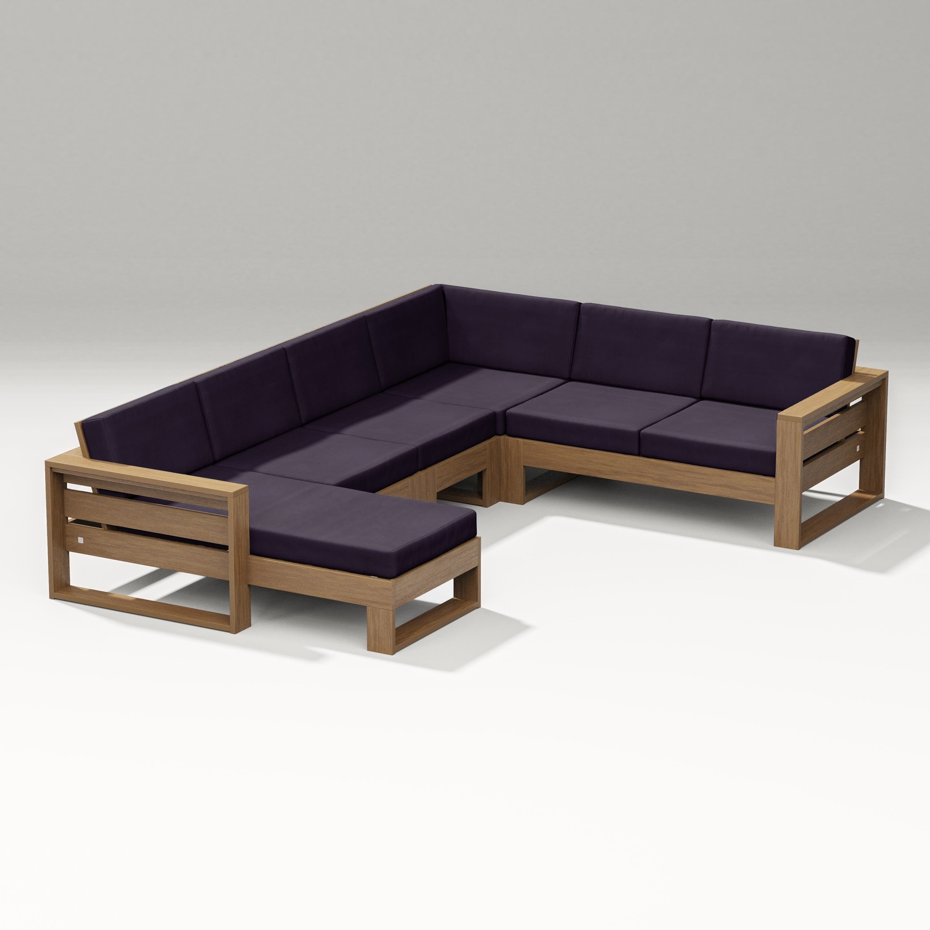 PW Designer Series Latitude Corner Sectional with Left Chaise in Natural / Navy Linen