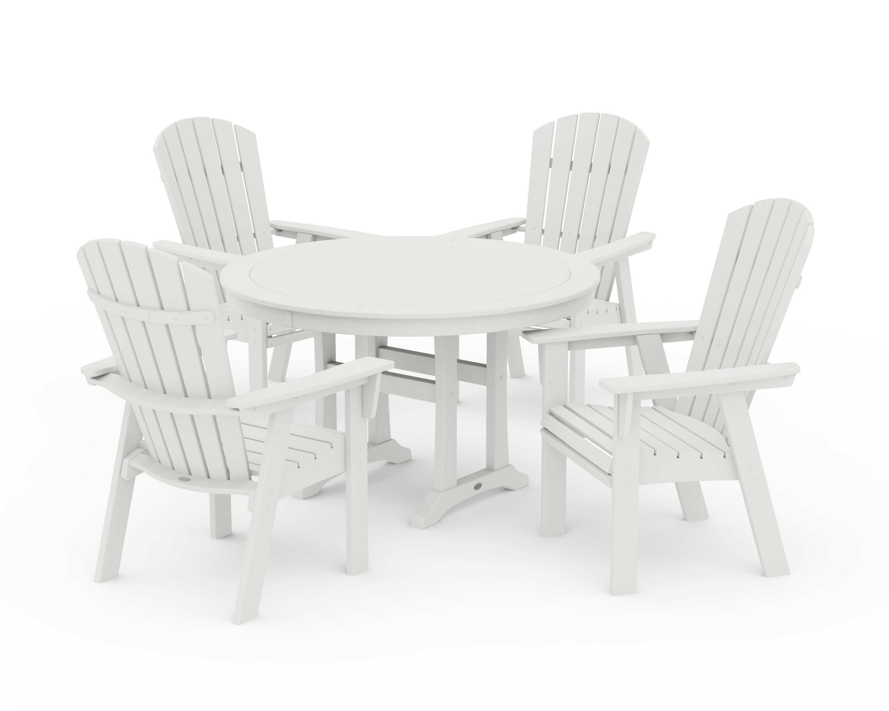 POLYWOOD Nautical Curveback Adirondack 5-Piece Round Dining Set with Trestle Legs in Vintage White