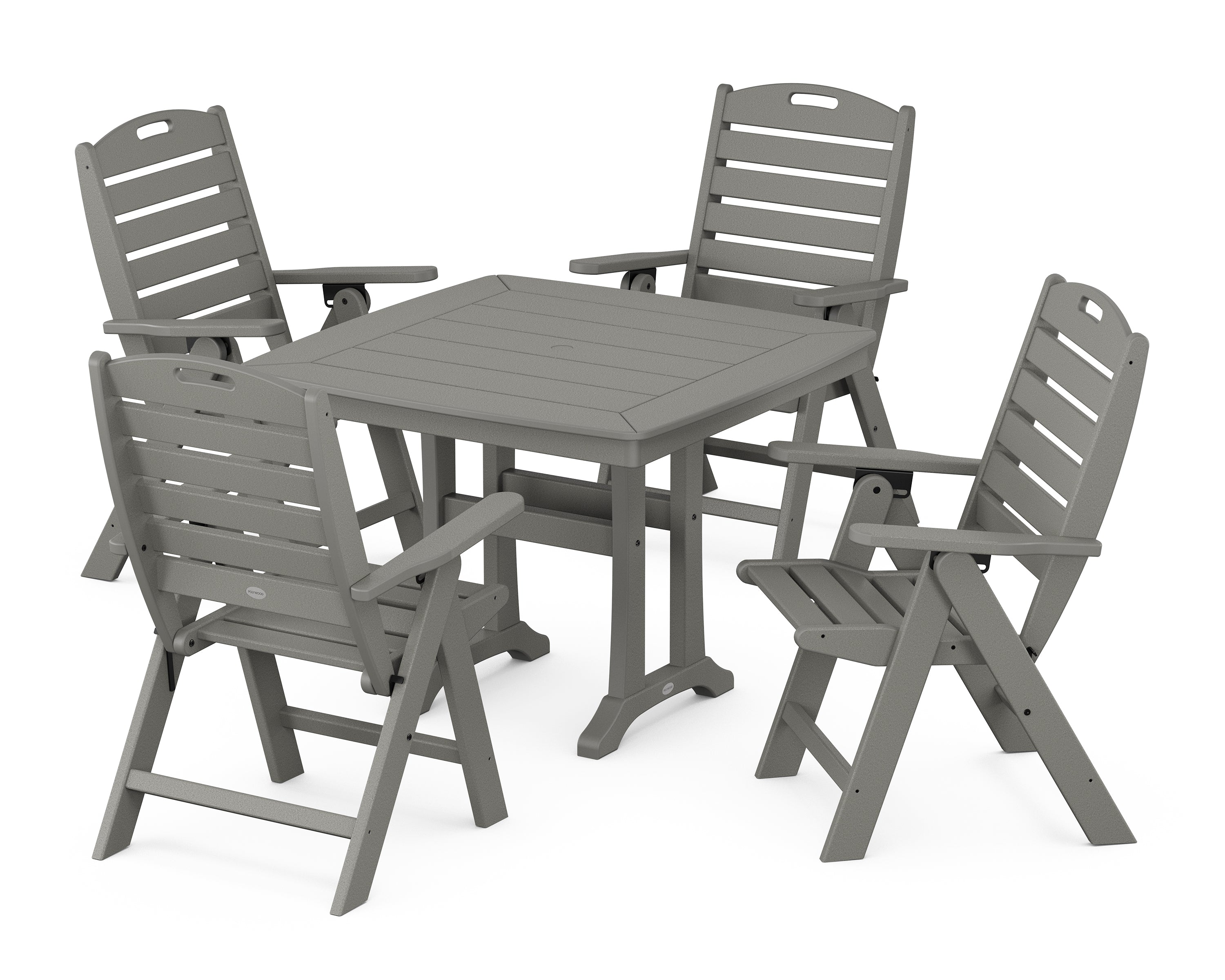 POLYWOOD Nautical Folding Highback Chair 5-Piece Dining Set with Trestle Legs in Slate Grey