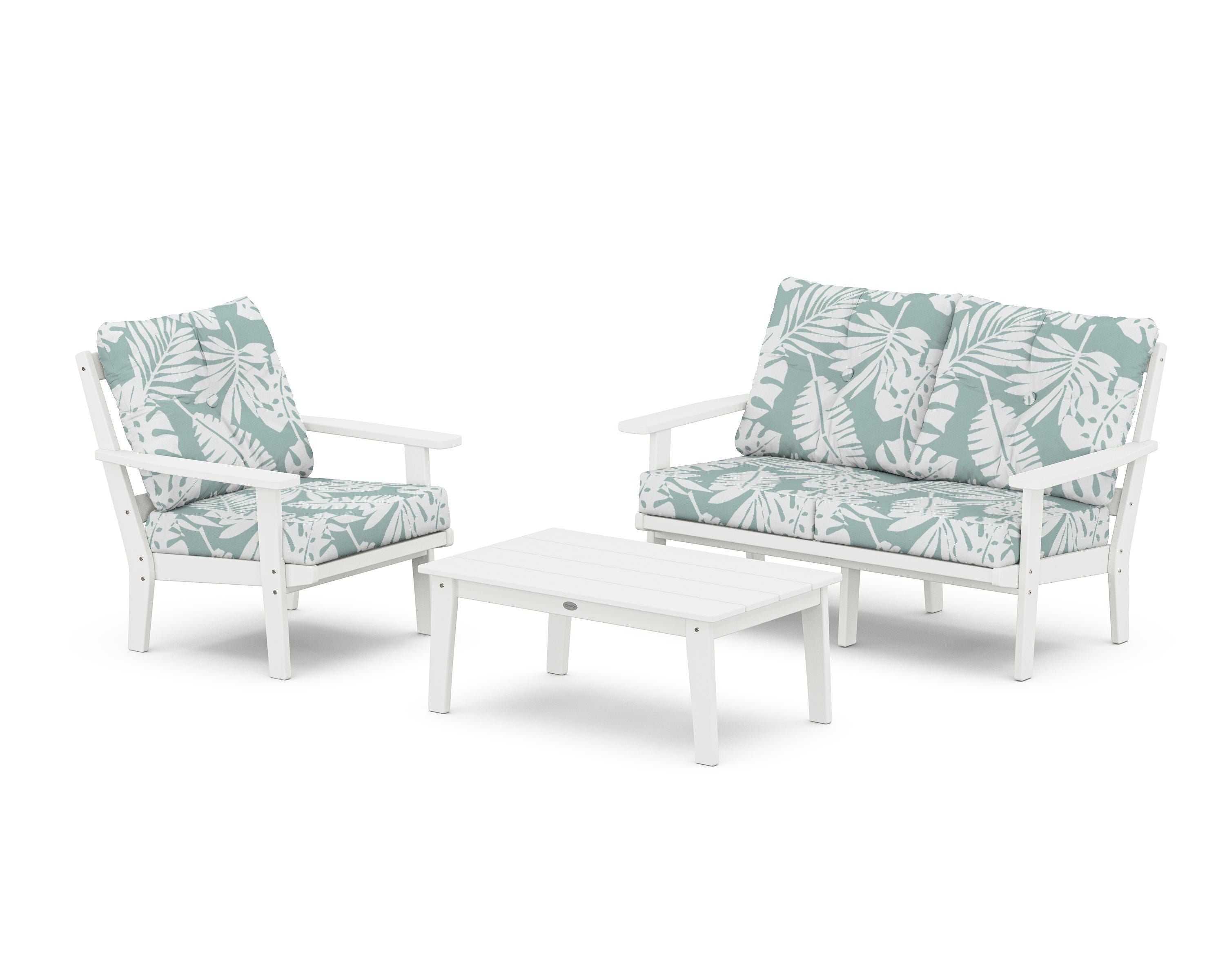 POLYWOOD Prairie 3-Piece Deep Seating Set with Loveseat in White / Leaf Glacier Spa