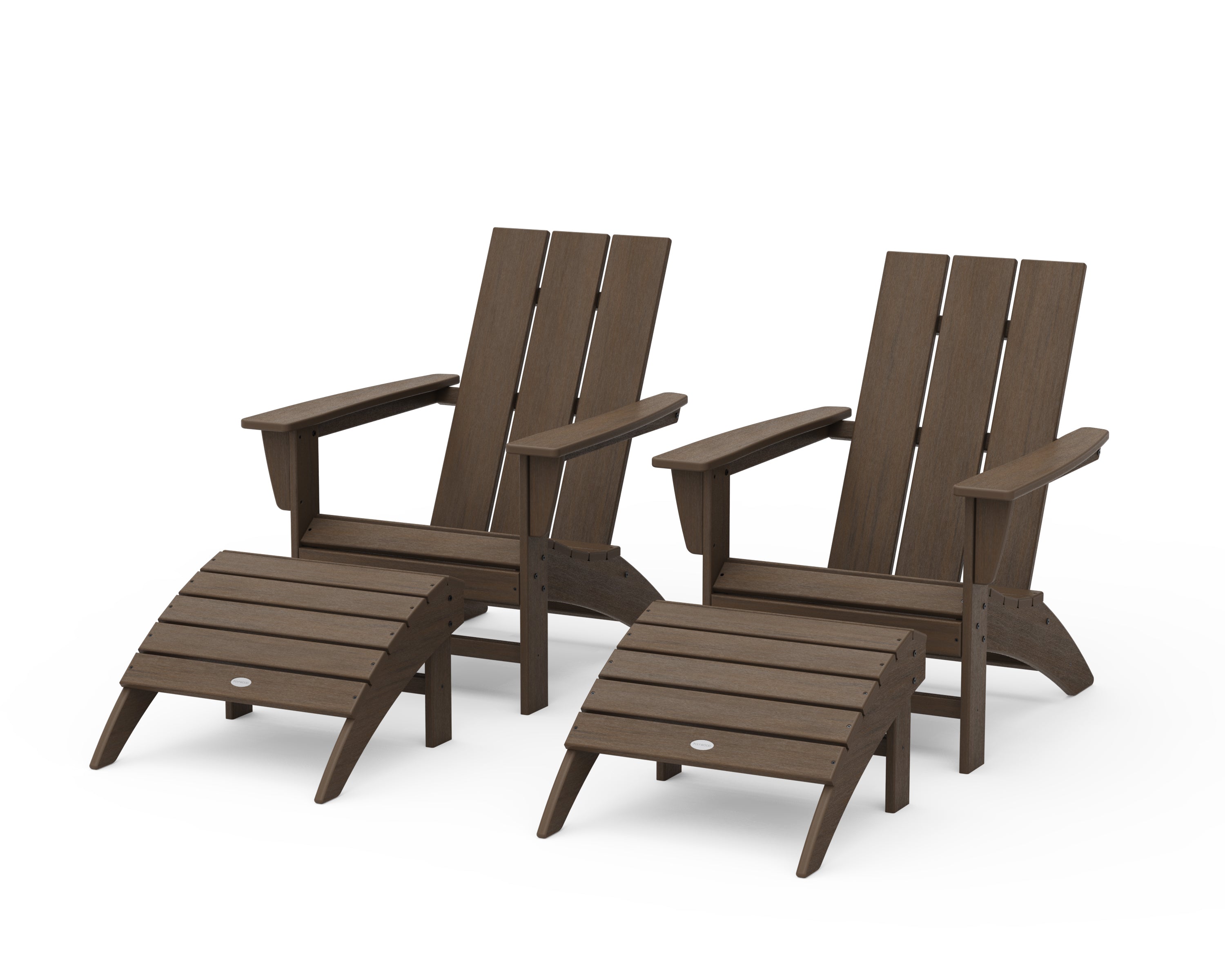 POLYWOOD Modern Adirondack Chair 4-Piece Set with Ottomans in Kona