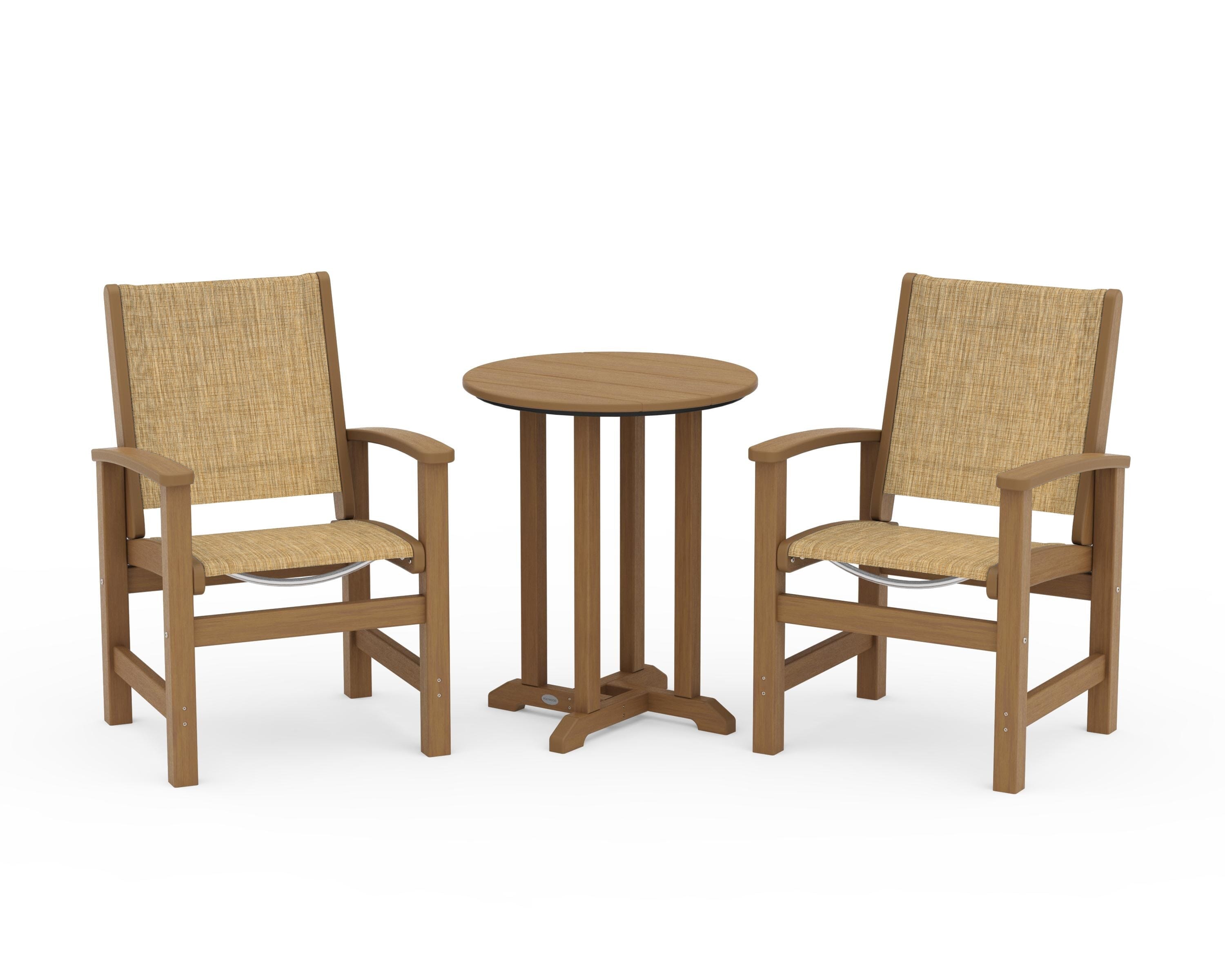 POLYWOOD Coastal 3-Piece Round Bistro Dining Set in Natural / Burlap Sling