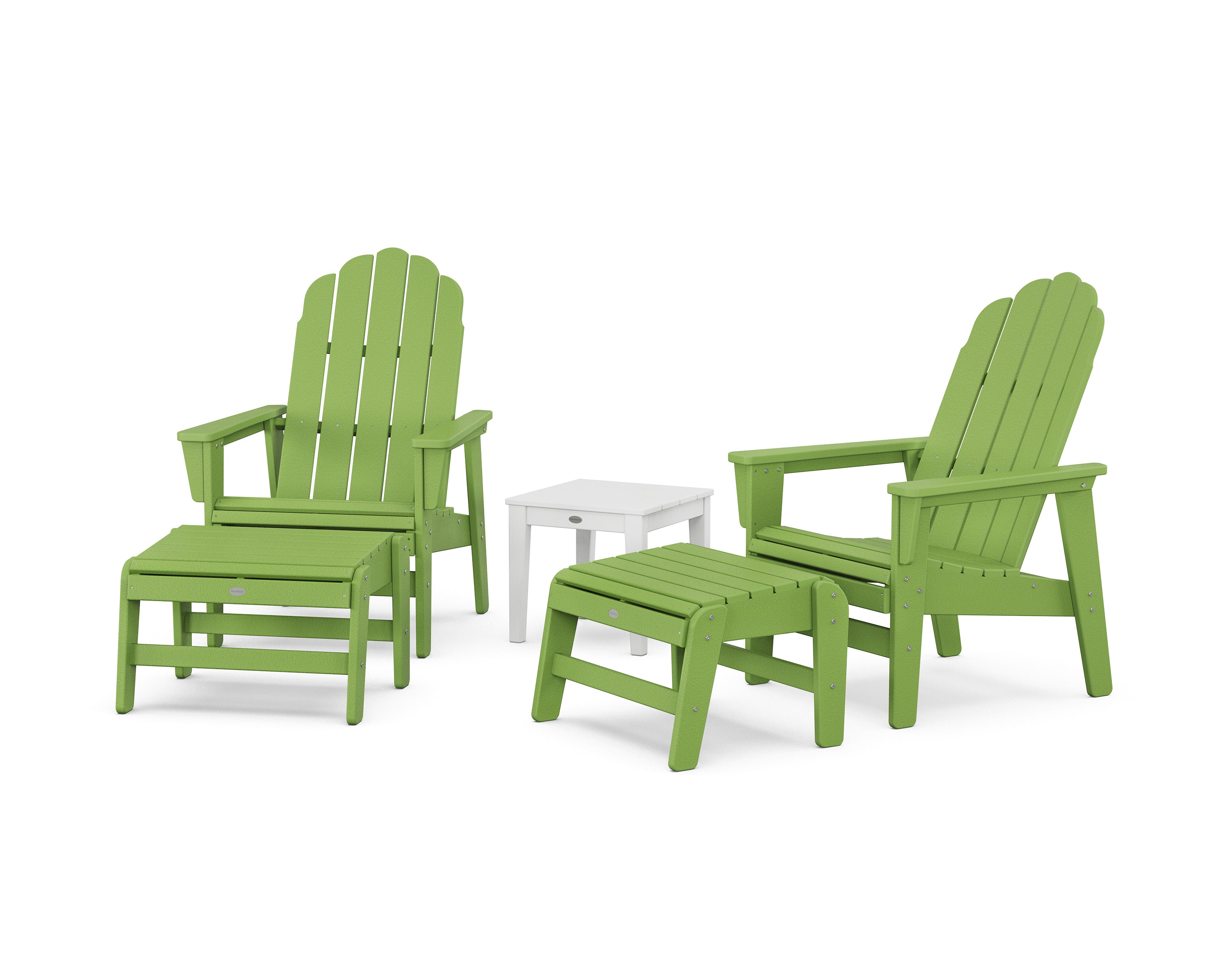 POLYWOOD 5-Piece Vineyard Grand Upright Adirondack Set with Ottomans and Side Table in Lime / White
