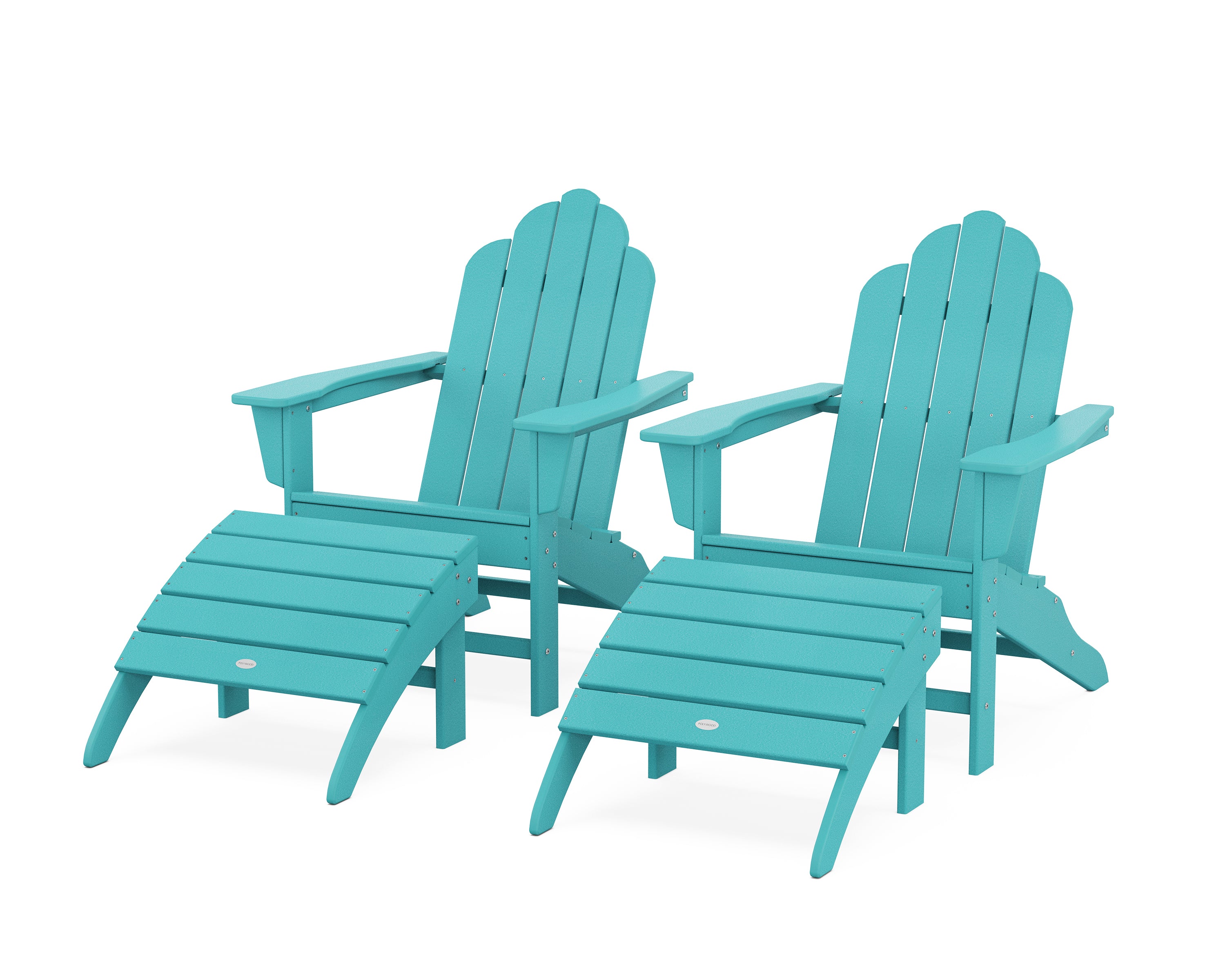 POLYWOOD Long Island Adirondack Chair 4-Piece Set with Ottomans in Aruba