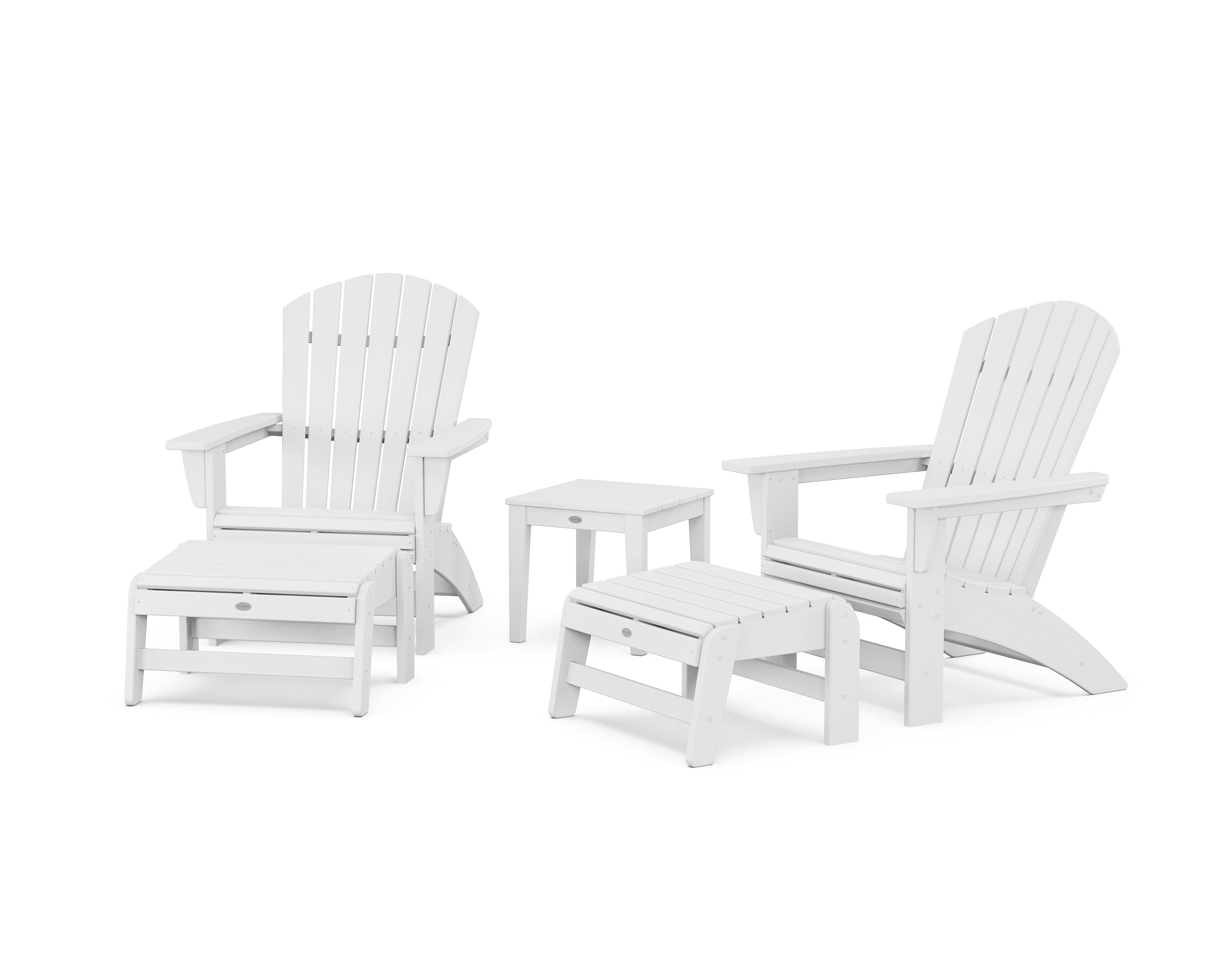 POLYWOOD 5-Piece Nautical Grand Adirondack Set with Ottomans and Side Table in White