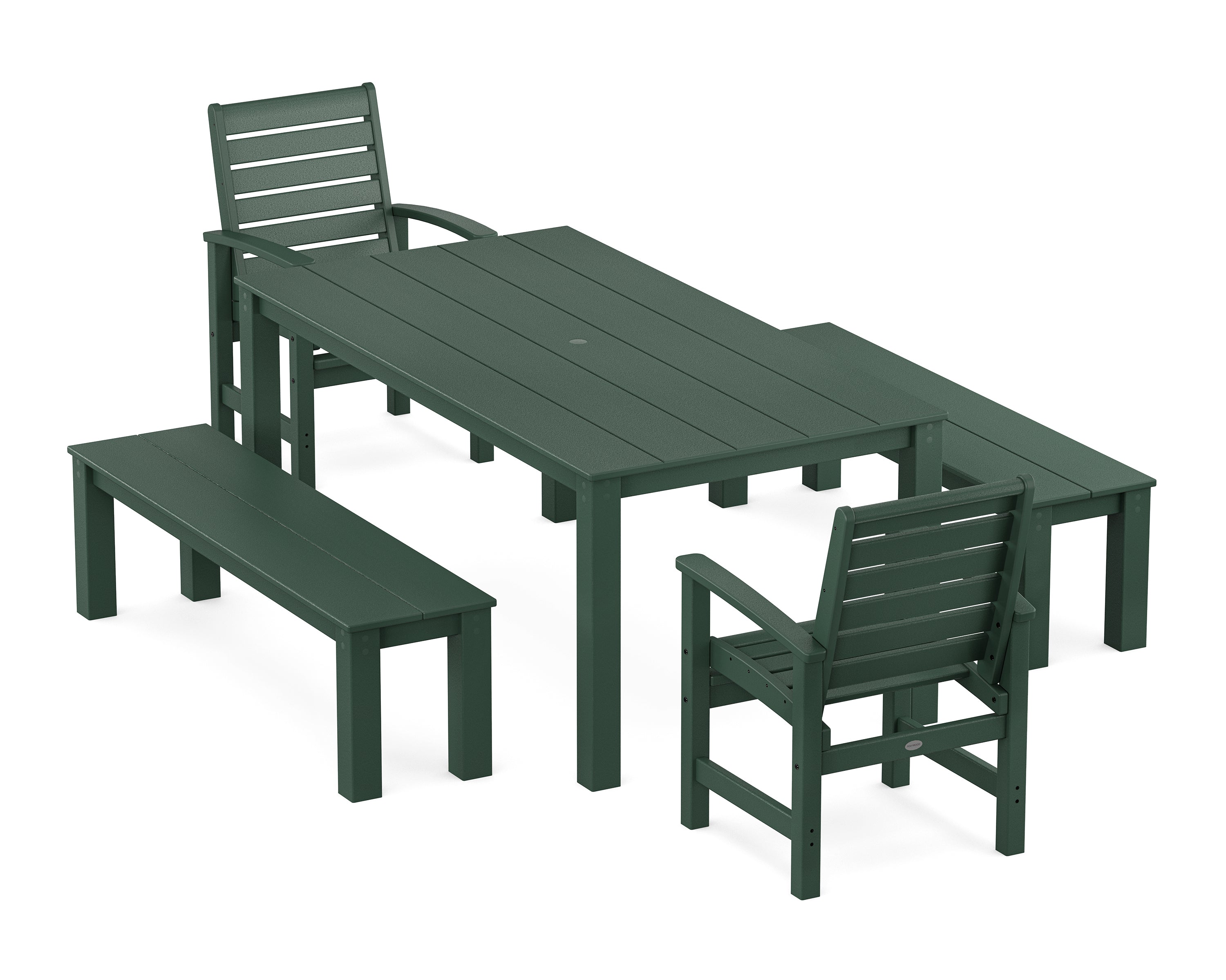 POLYWOOD Signature 5-Piece Parsons Dining Set with Benches in Green