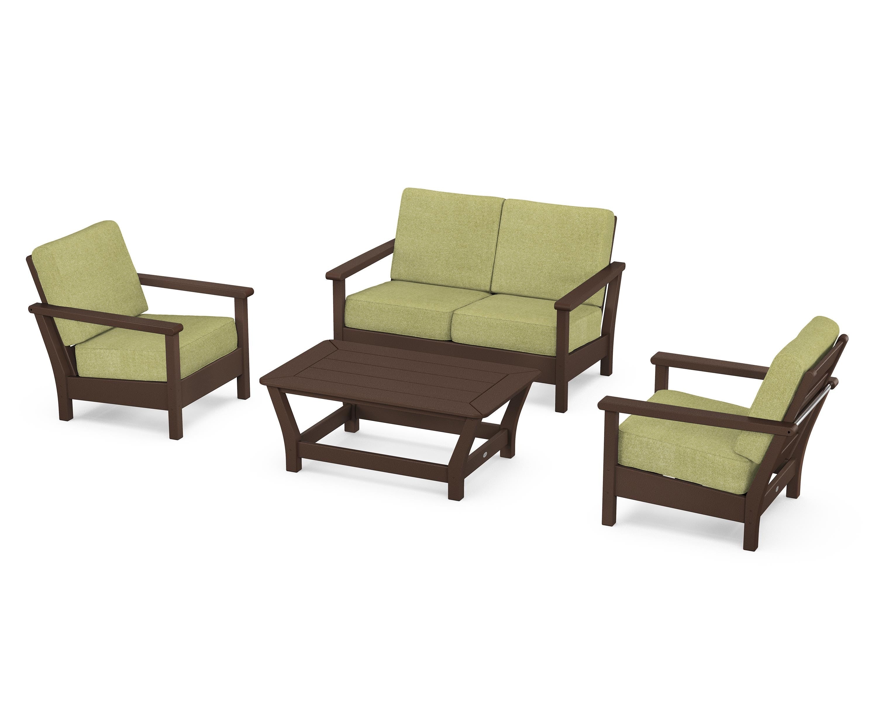 POLYWOOD Harbour 4-Piece Deep Seating Set in Mahogany / Chartreuse Boucle