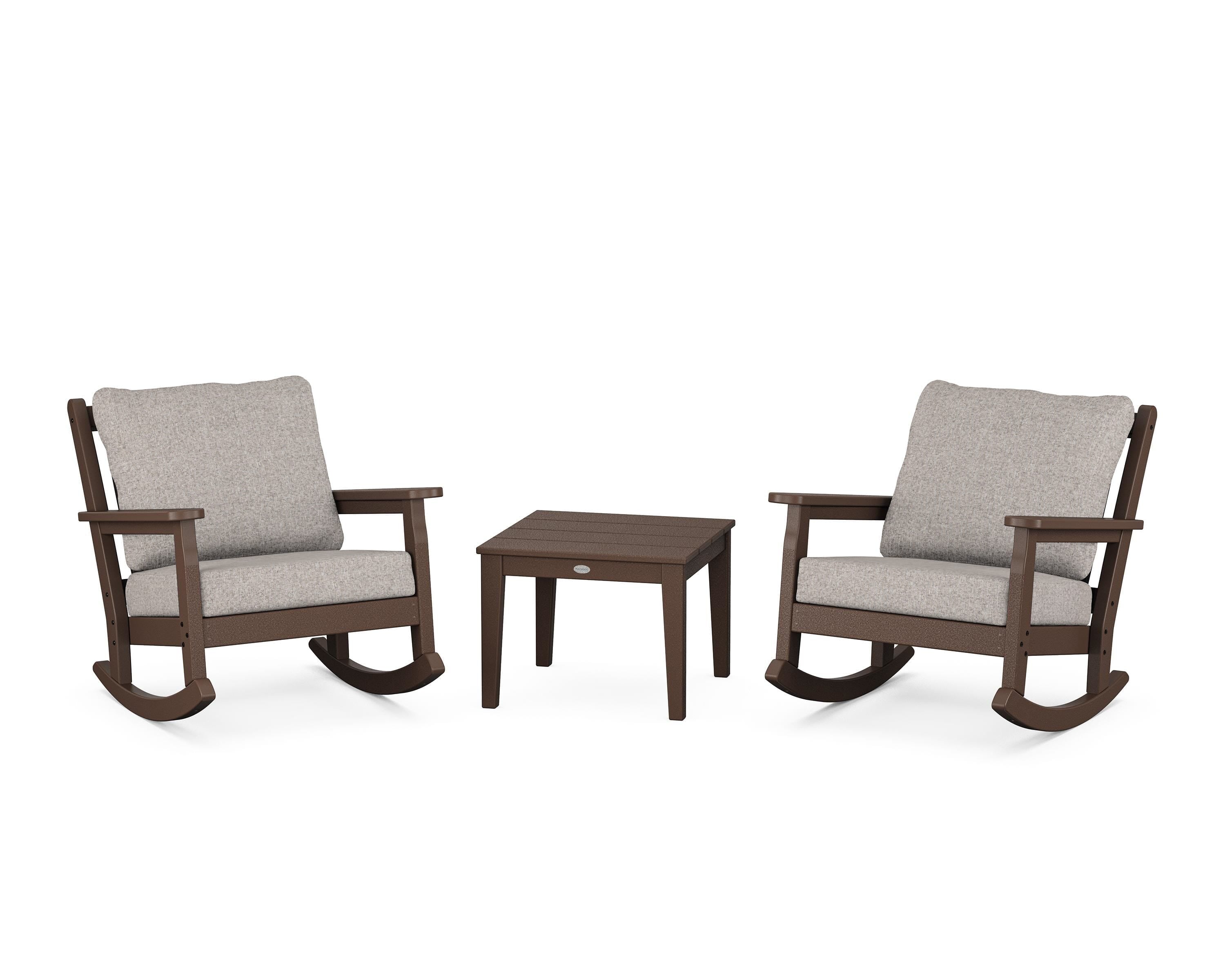 POLYWOOD Chippendale 3-Piece Deep Seating Rocker Set in Mahogany / Weathered Tweed