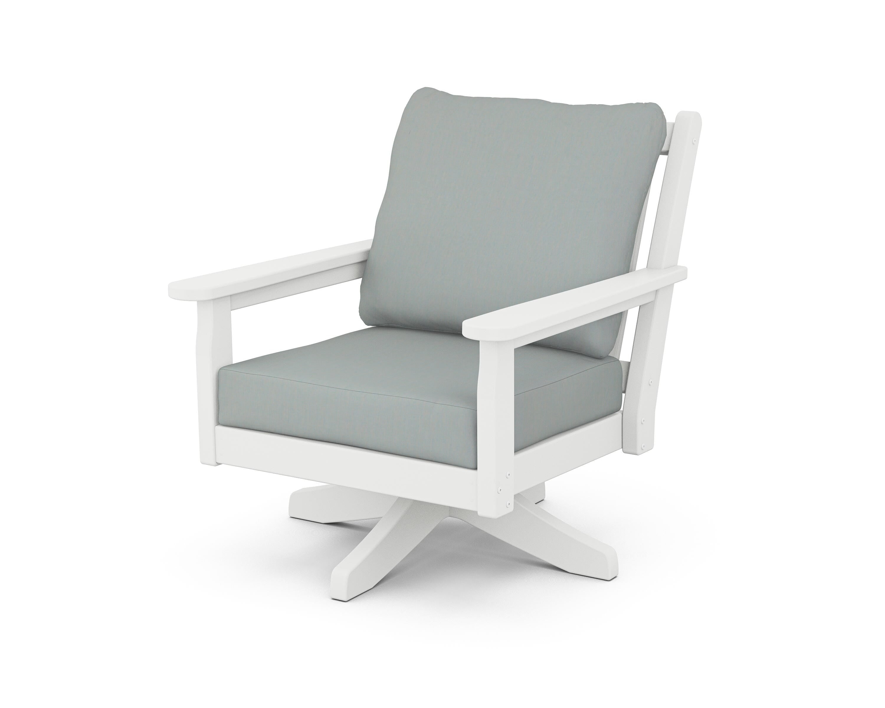 POLYWOOD Chippendale Deep Seating Swivel Chair in White / Spa
