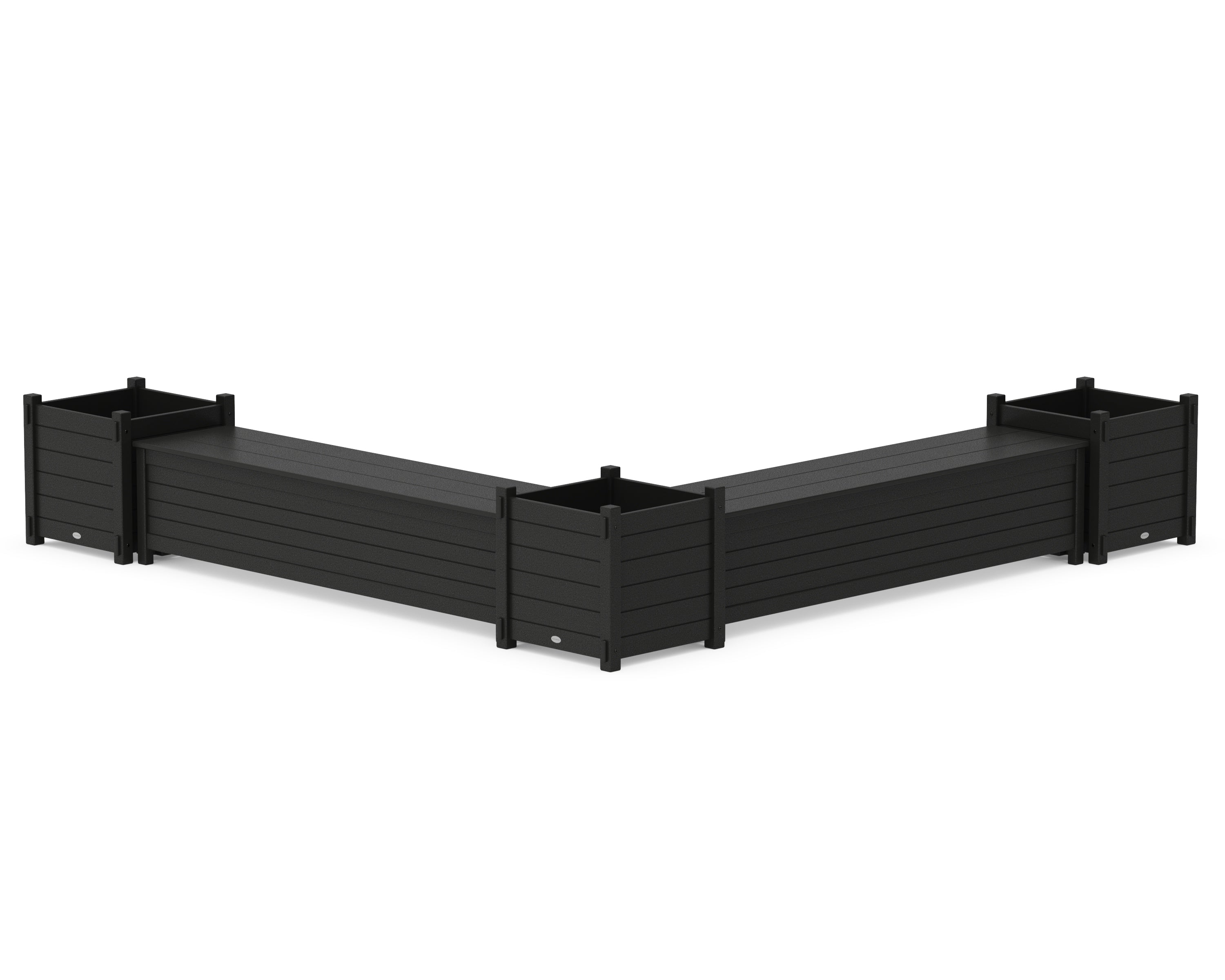 POLYWOOD 72" Nautical L- Shaped Planter Storage Bench Corner Set- Large in Black
