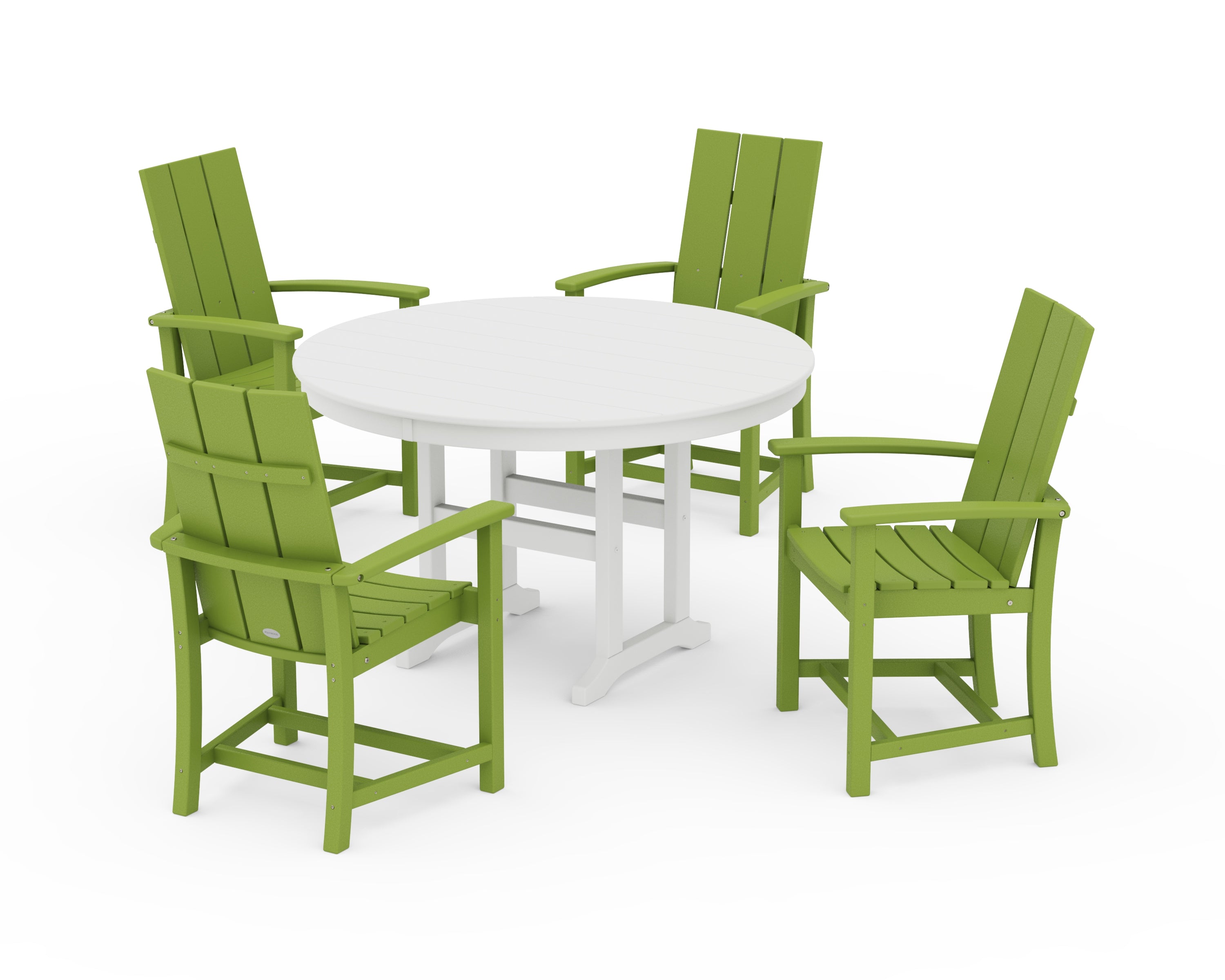 POLYWOOD Modern Adirondack 5-Piece Round Farmhouse Dining Set in Lime / White