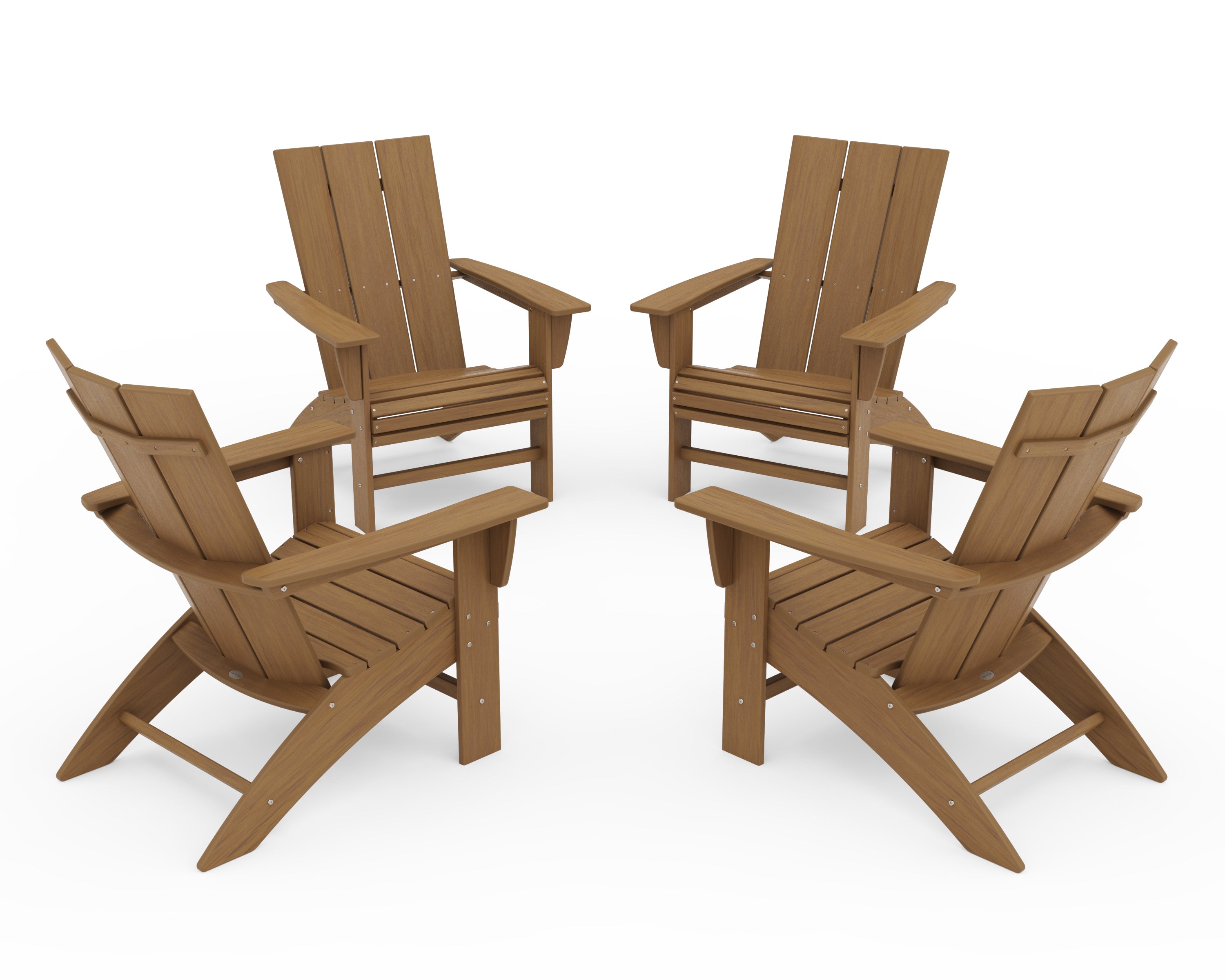 POLYWOOD 4-Piece Modern Curveback Adirondack Conversation Set in Natural