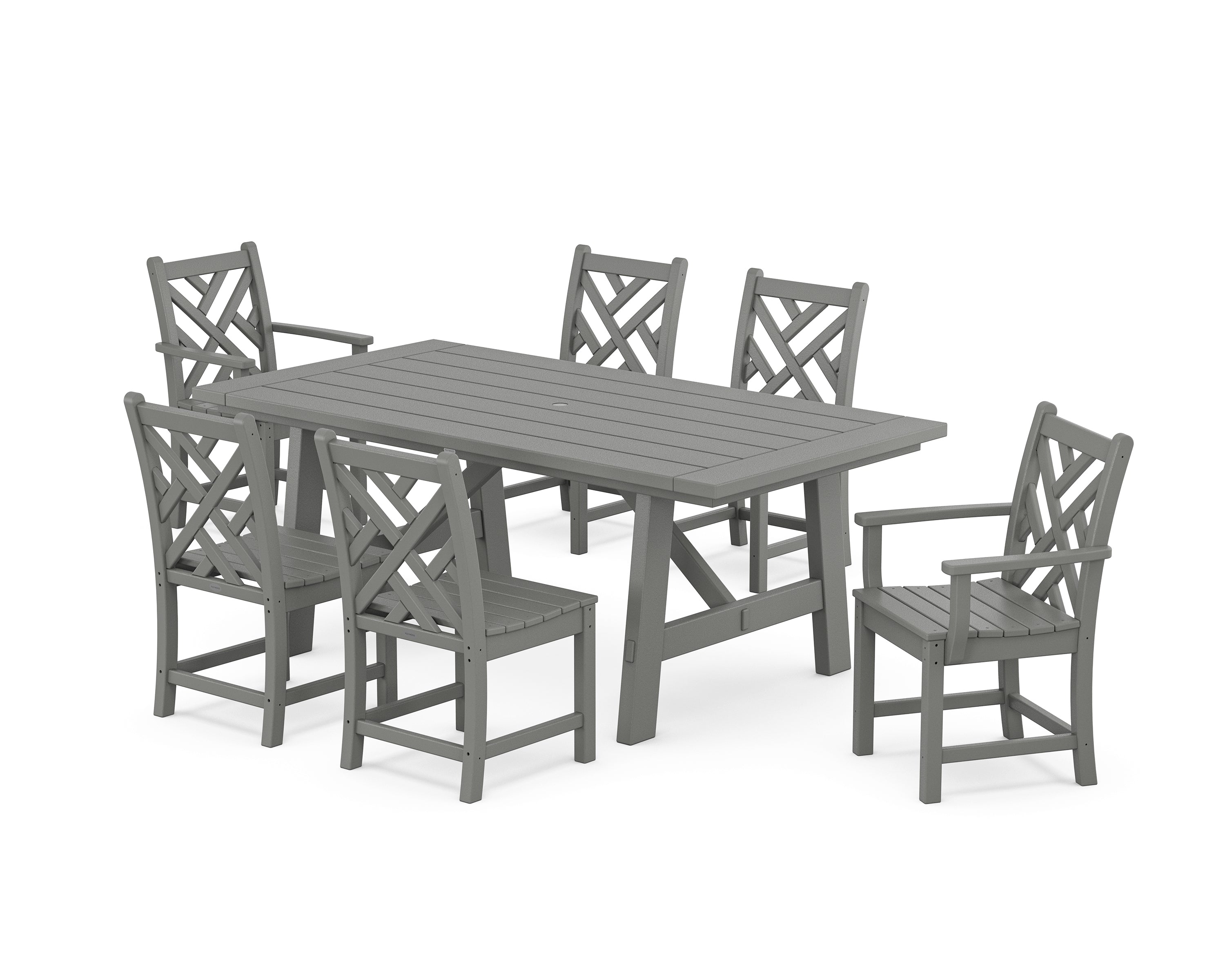 POLYWOOD Chippendale 7-Piece Rustic Farmhouse Dining Set in Slate Grey
