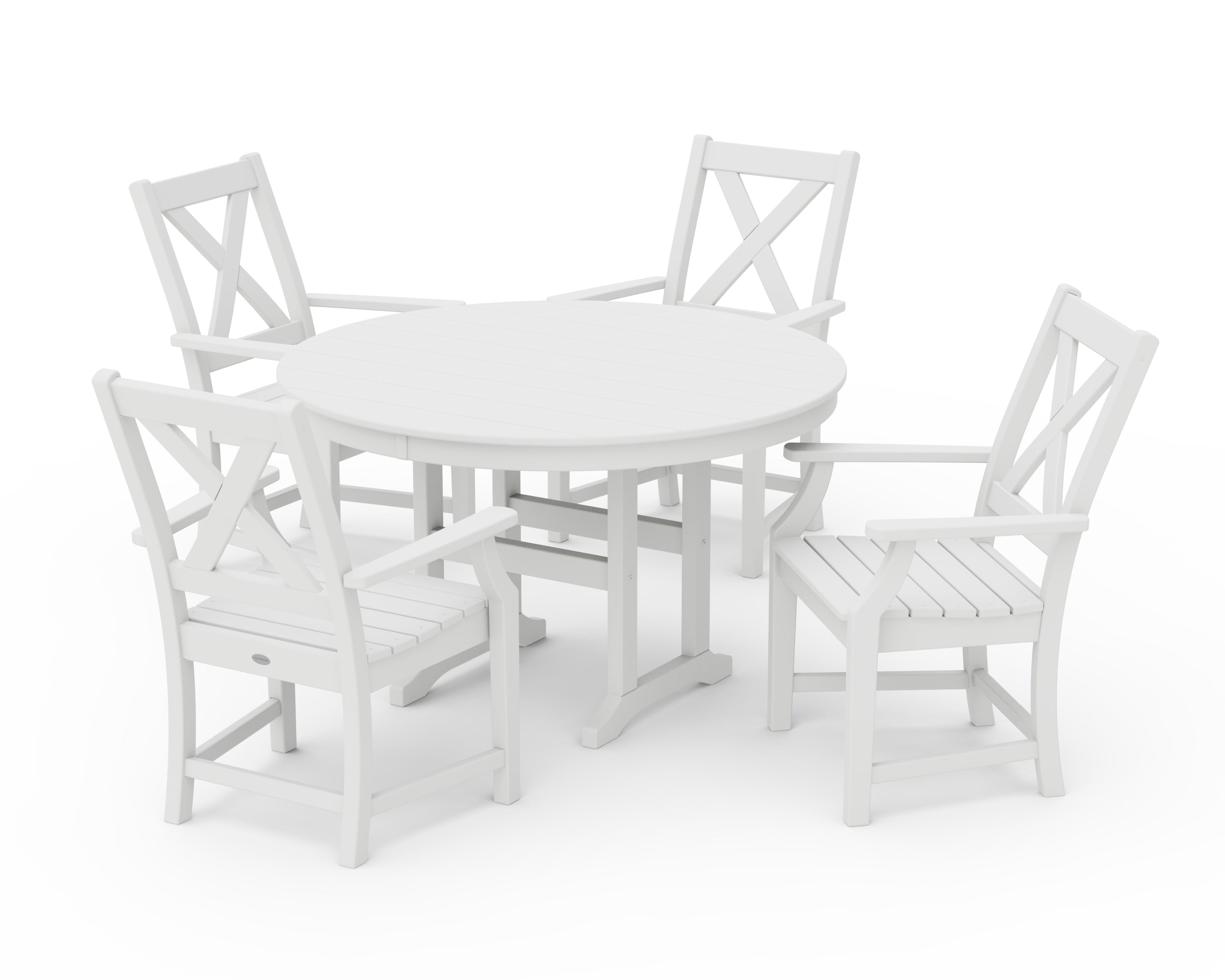 POLYWOOD Braxton 5-Piece Round Farmhouse Dining Set in White