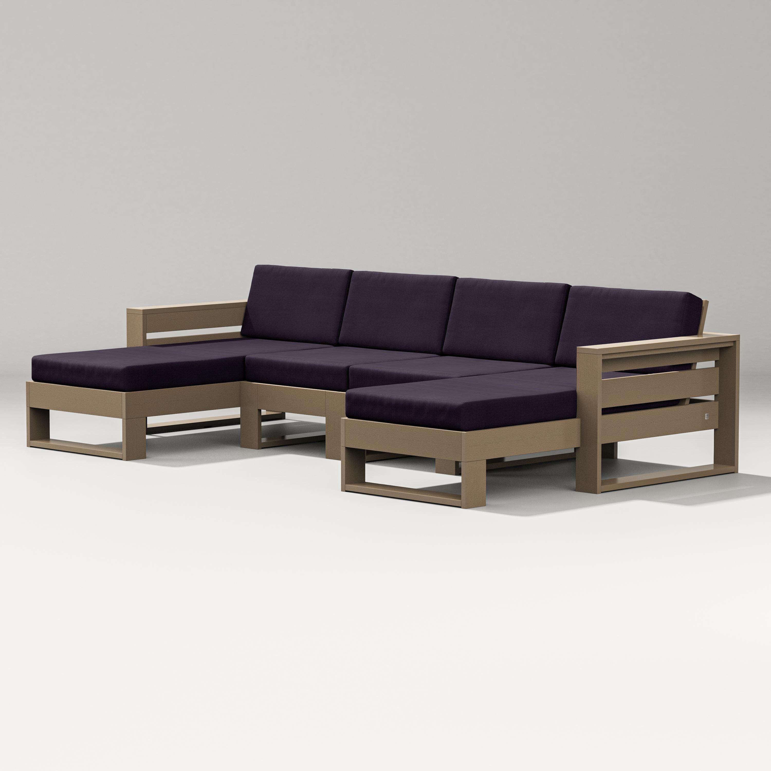 PW Designer Series Latitude Double Chaise Sectional in Vintage Sahara / Navy Linen