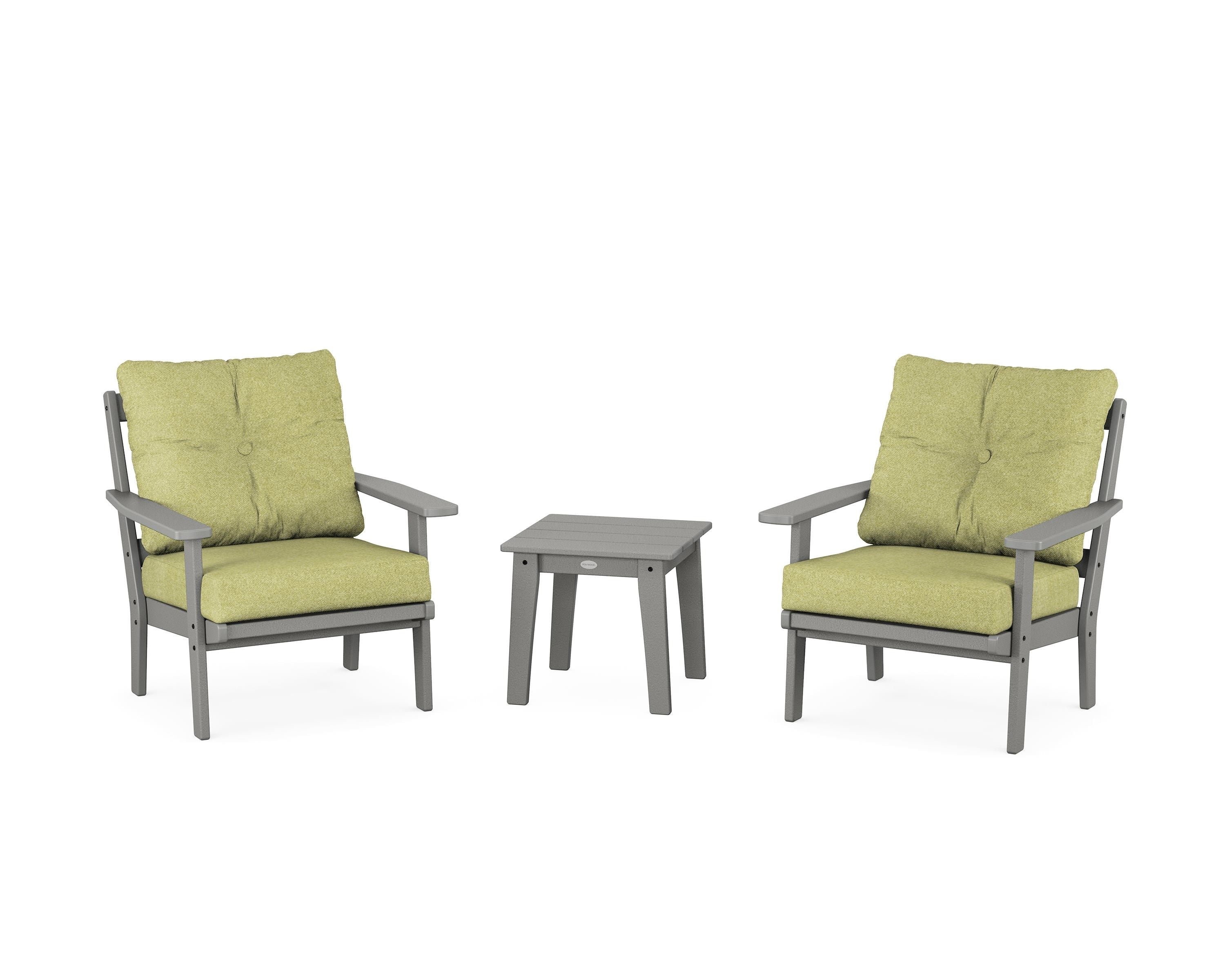 POLYWOOD Oxford 3-Piece Deep Seating Set in Slate Grey / Chartreuse Boucle