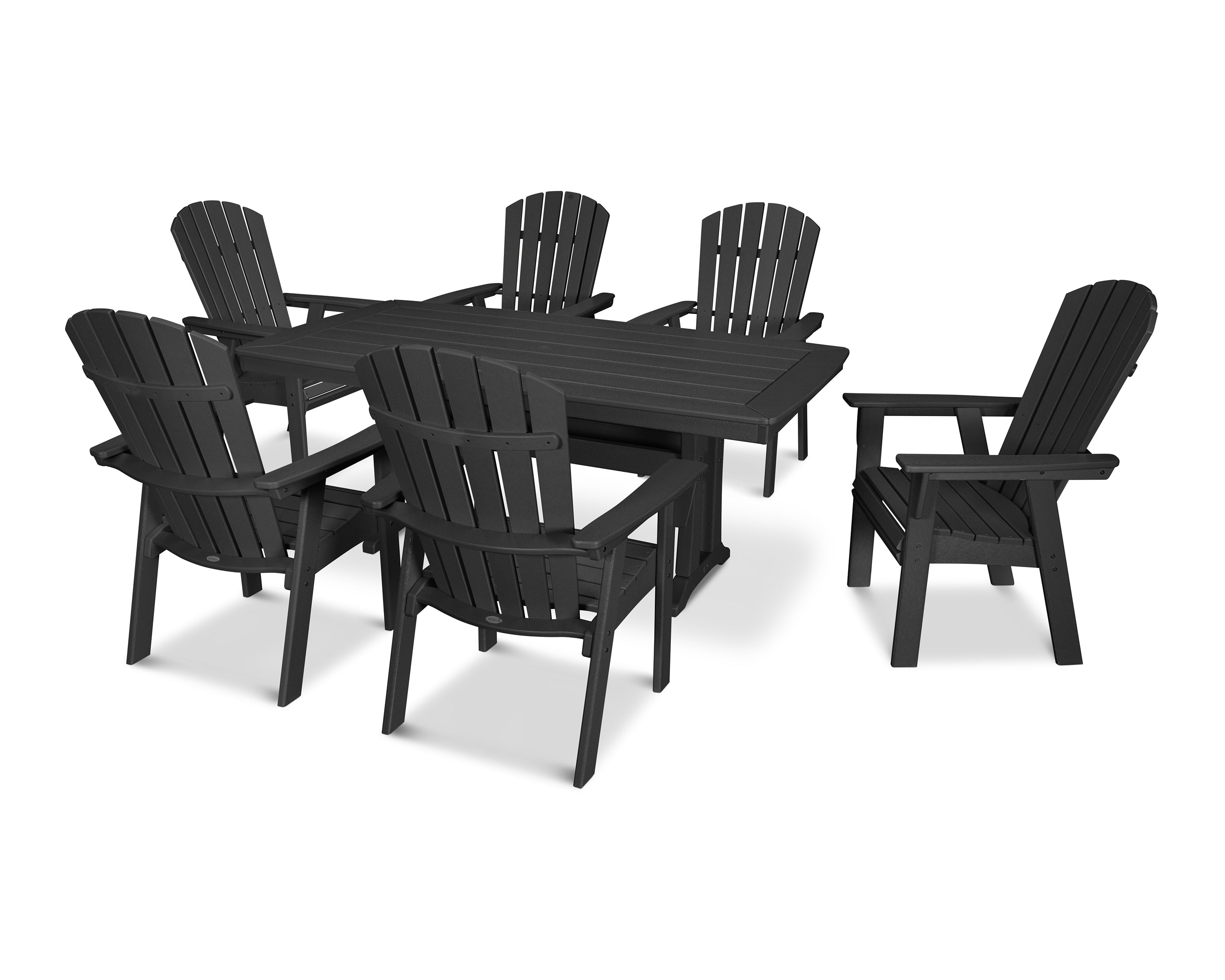 POLYWOOD Nautical Curveback Adirondack 7-Piece Dining Set with Trestle Legs in Black