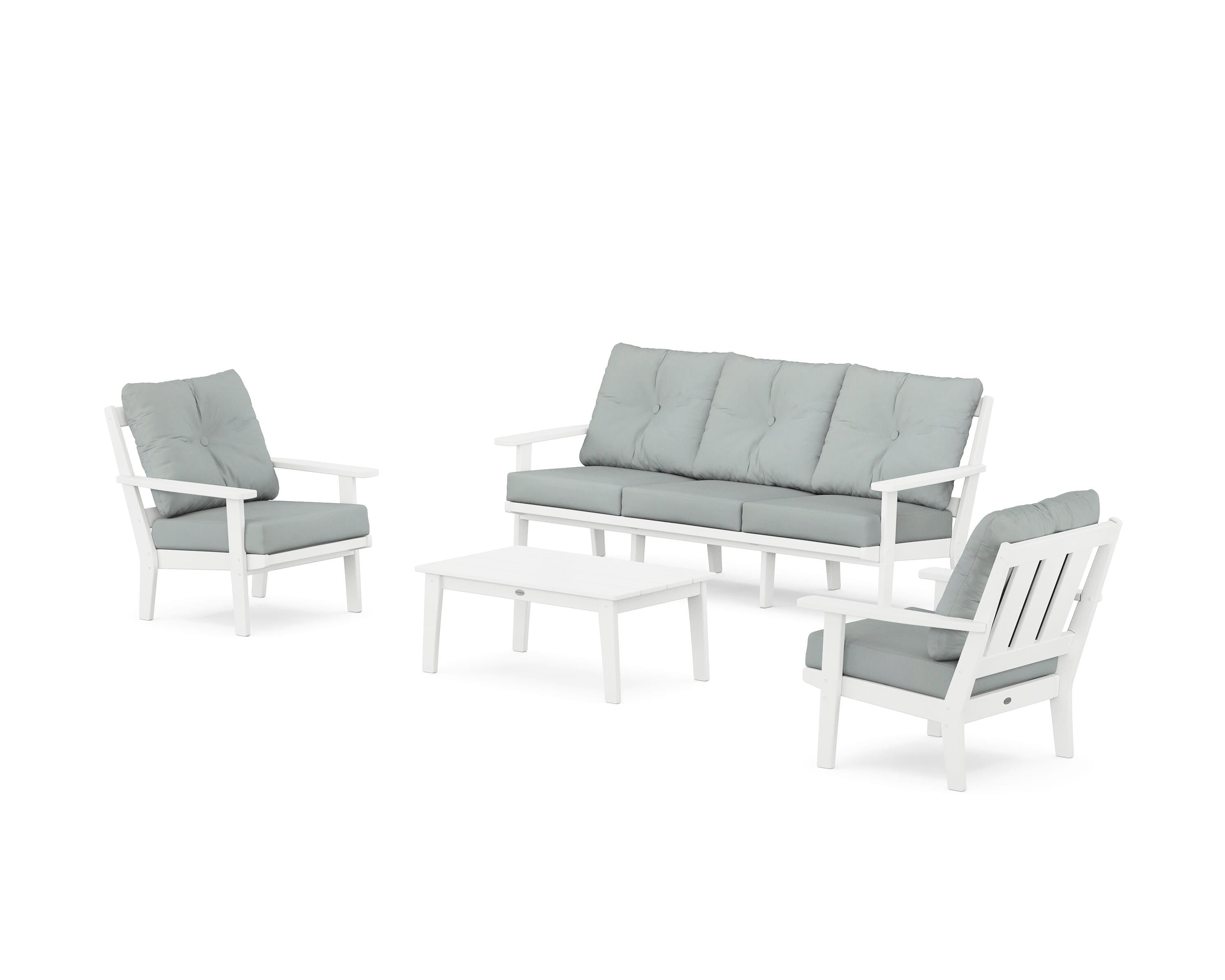 POLYWOOD Oxford 4-Piece Deep Seating Set with Sofa in White / Spa