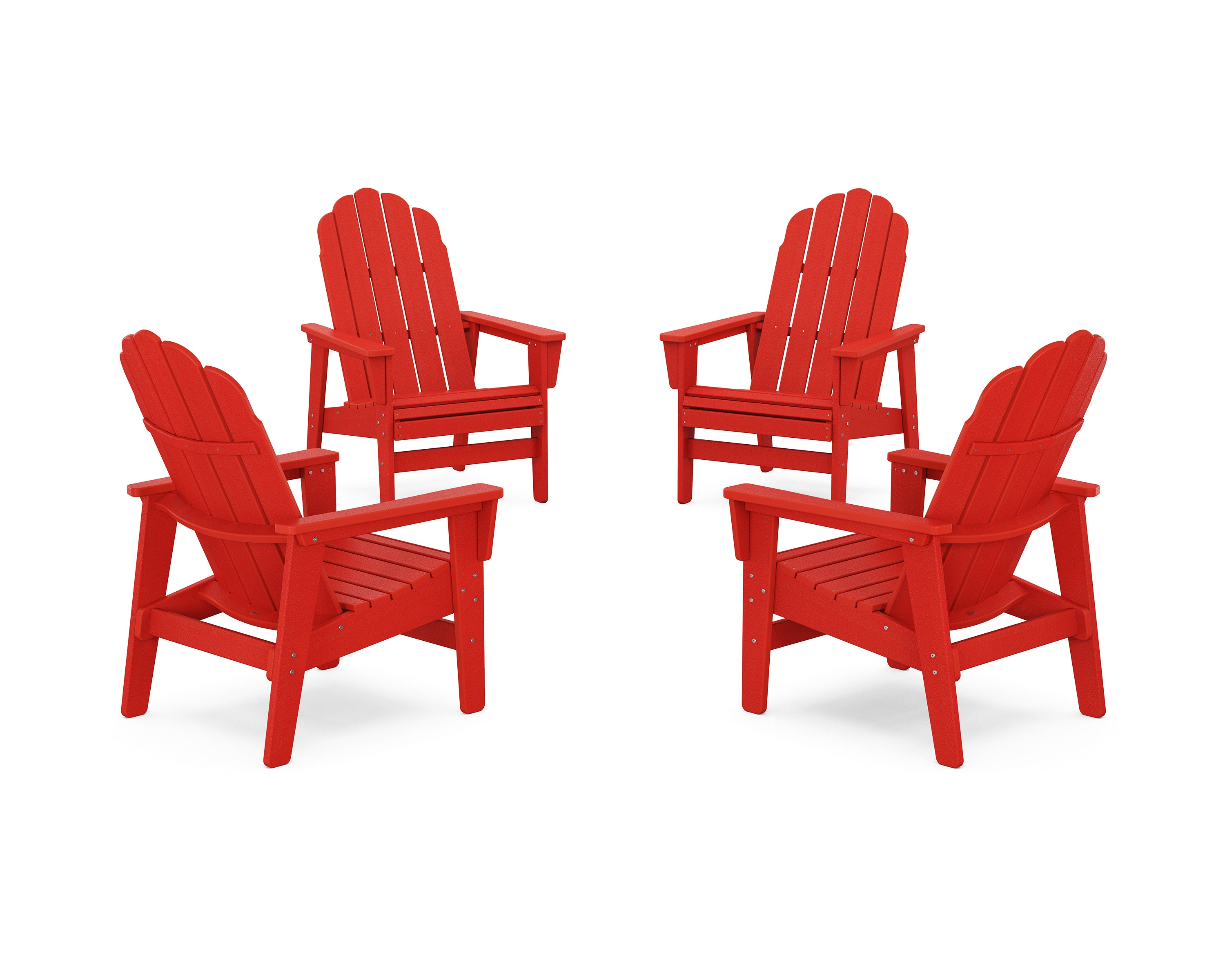 POLYWOOD 4-Piece Vineyard Grand Upright Adirondack Chair Conversation Set in Sunset Red