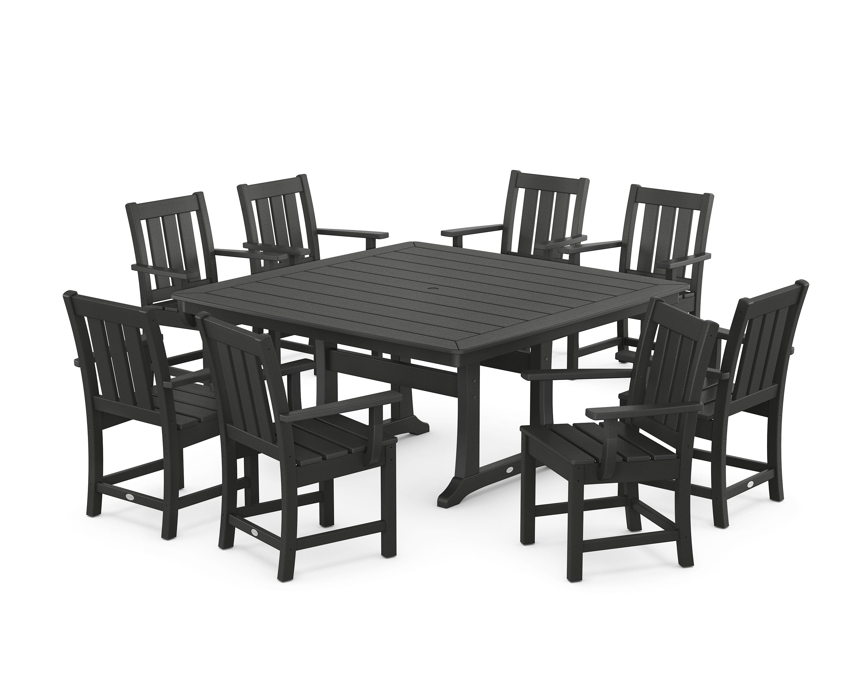 POLYWOOD Oxford 9-Piece Square Dining Set with Trestle Legs in Black