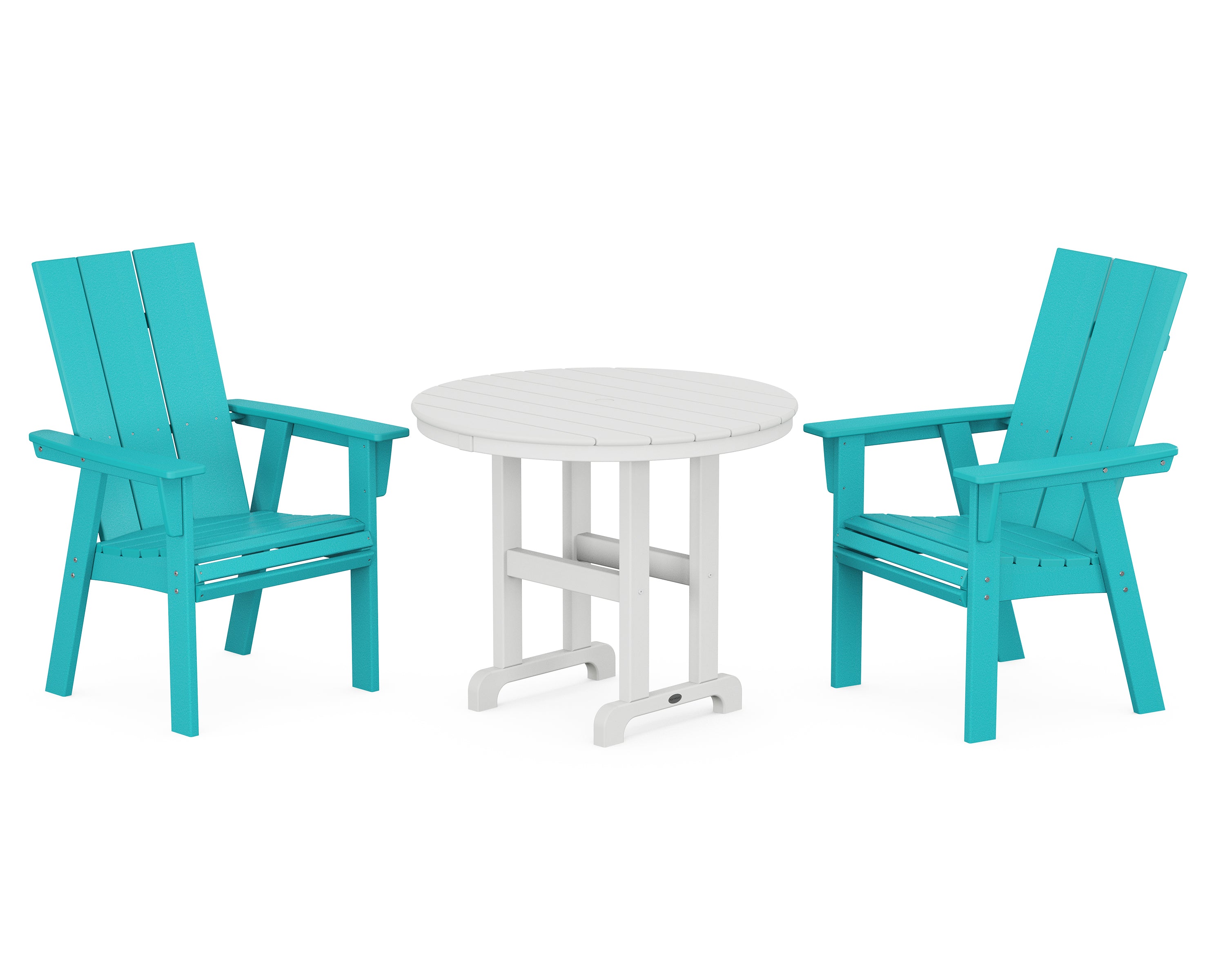 POLYWOOD® Modern Adirondack 3-Piece Round Dining Set in Aruba / White