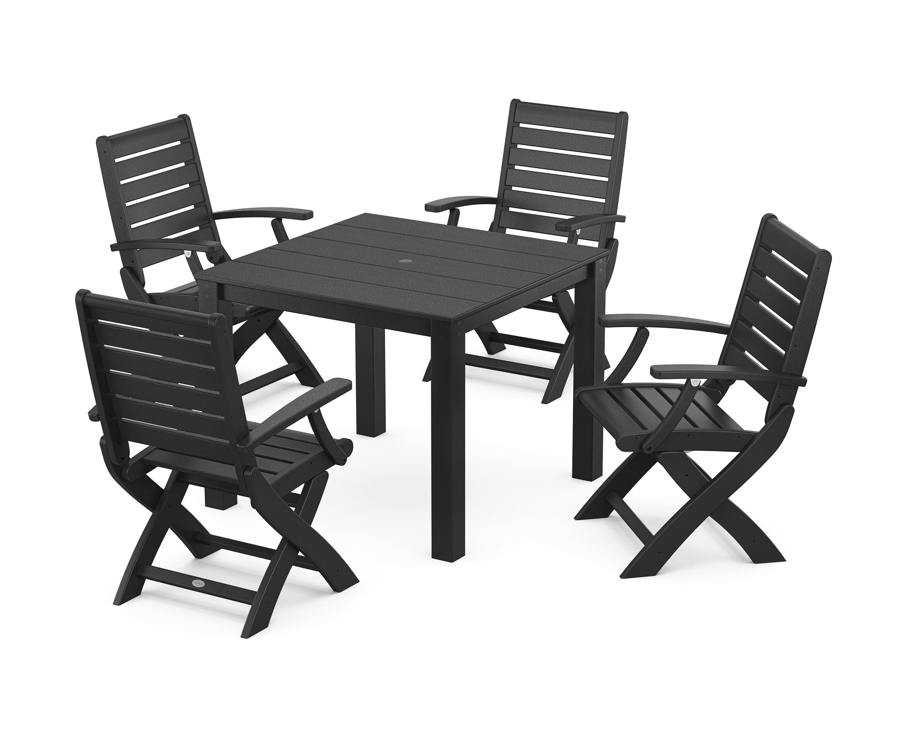 POLYWOOD Signature Folding Chair 5-Piece Parsons Dining Set in Black