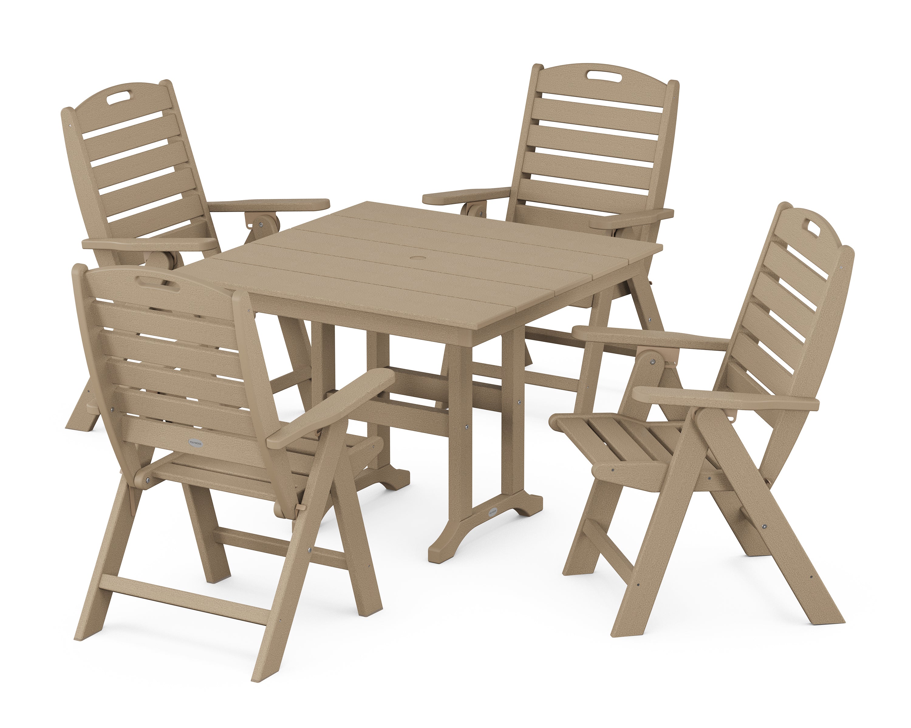 POLYWOOD® Nautical Folding Highback Chair 5-Piece Farmhouse Dining Set in Vintage Sahara