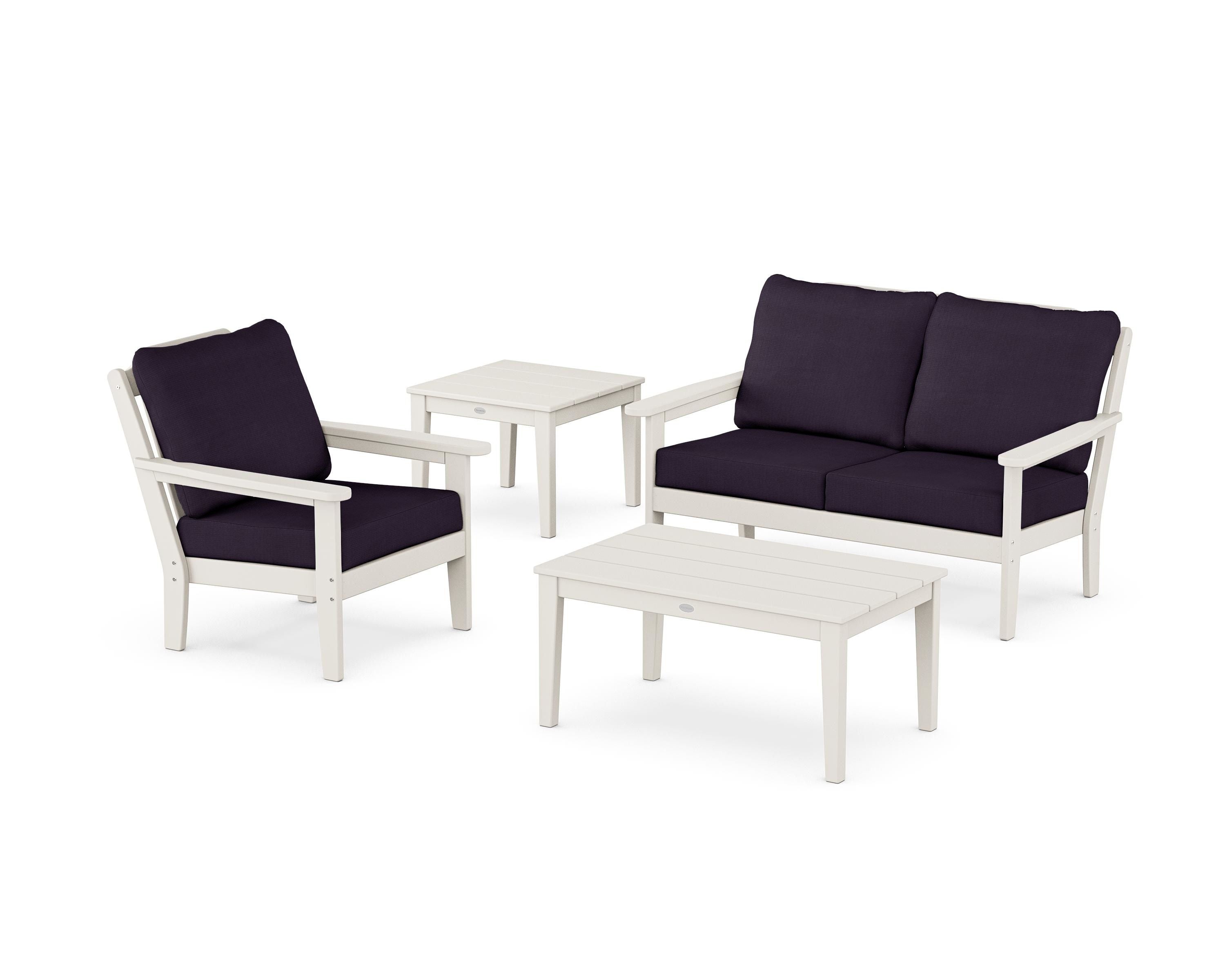 Country Living Wovendale 4-Piece Deep Seating Set in Sand / Navy Linen