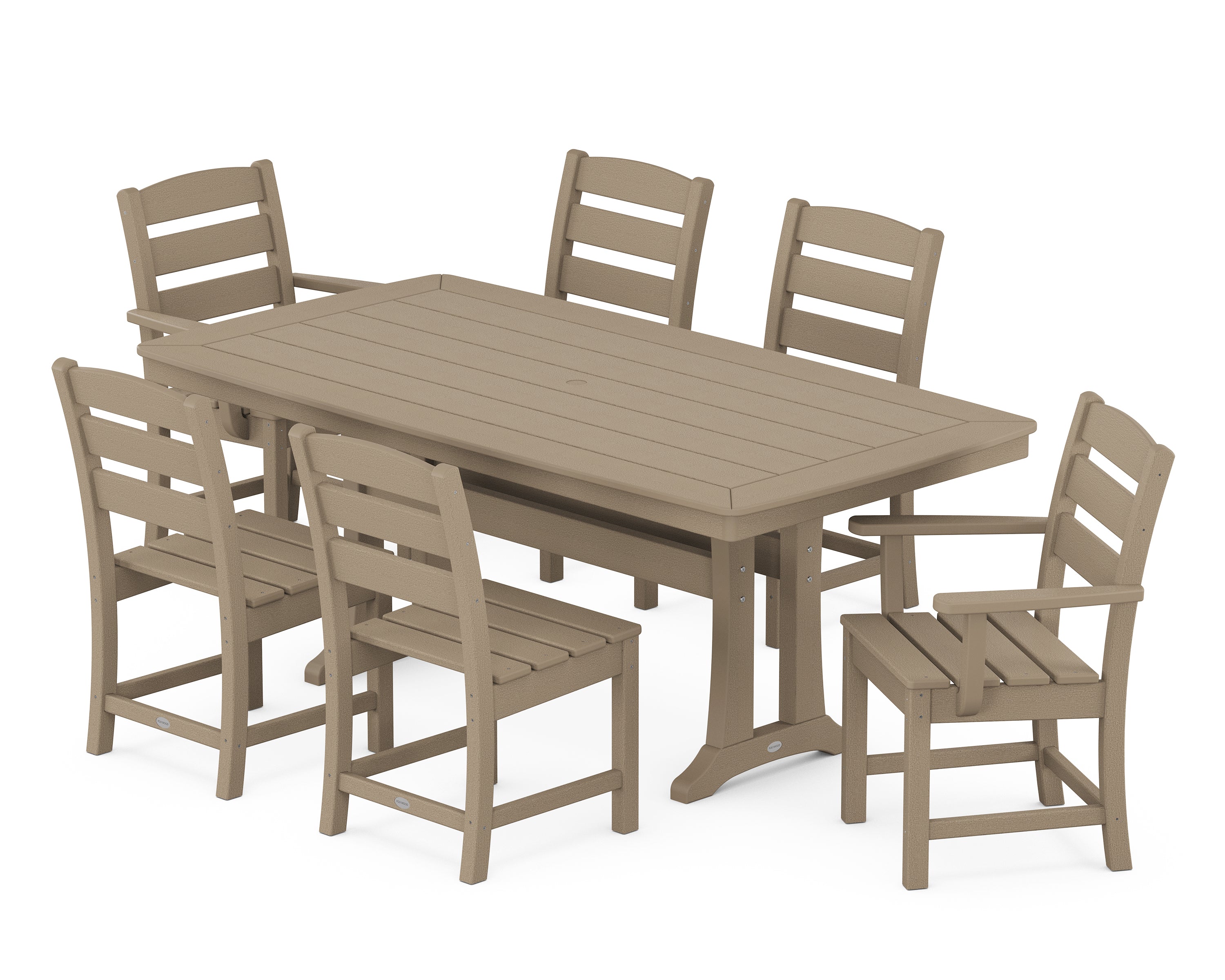 POLYWOOD® Lakeside 7-Piece Dining Set with Trestle Legs in Vintage Sahara
