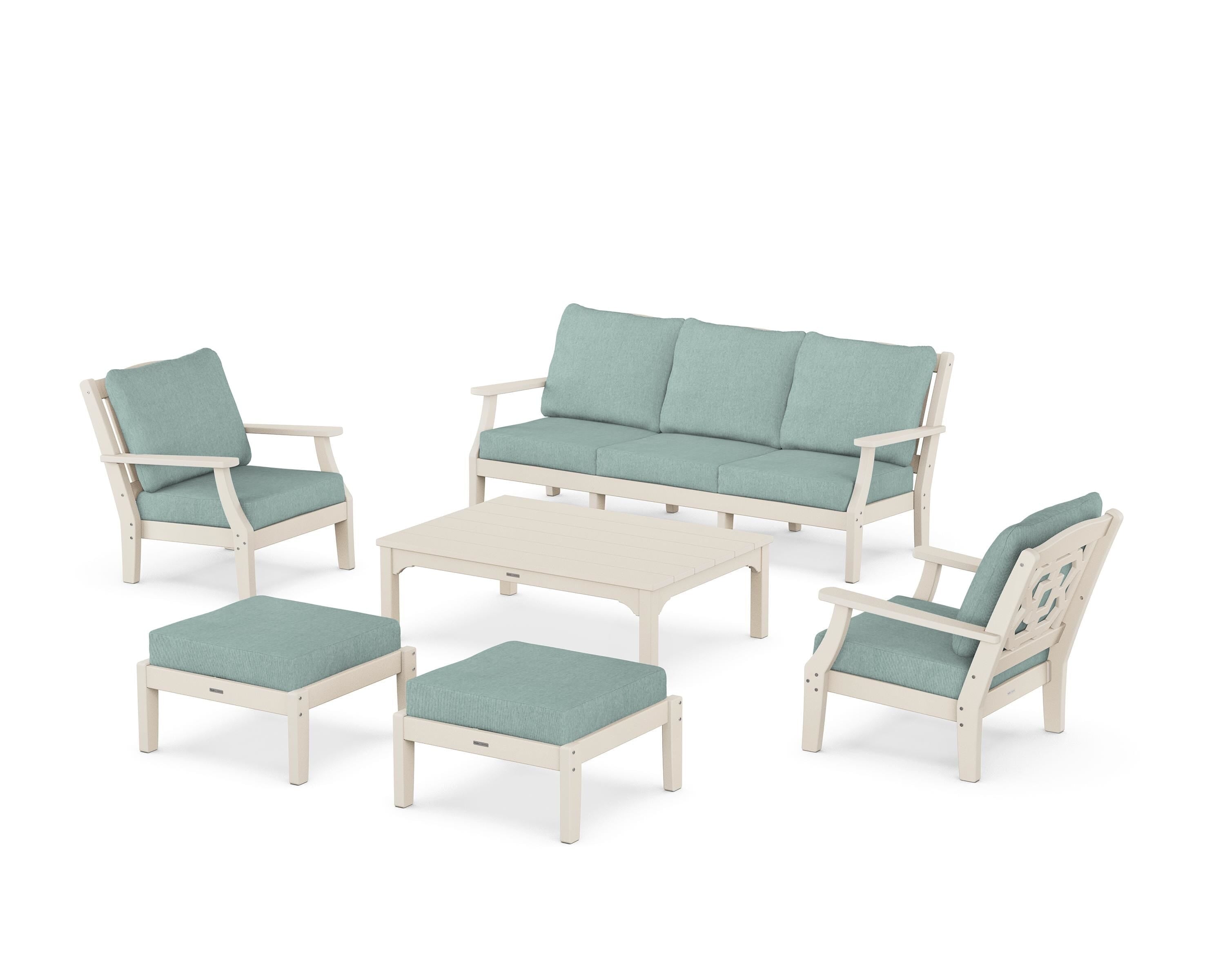 Martha Stewart by POLYWOOD Chinoiserie 6-Piece Lounge Sofa Set in Sand / Glacier Spa