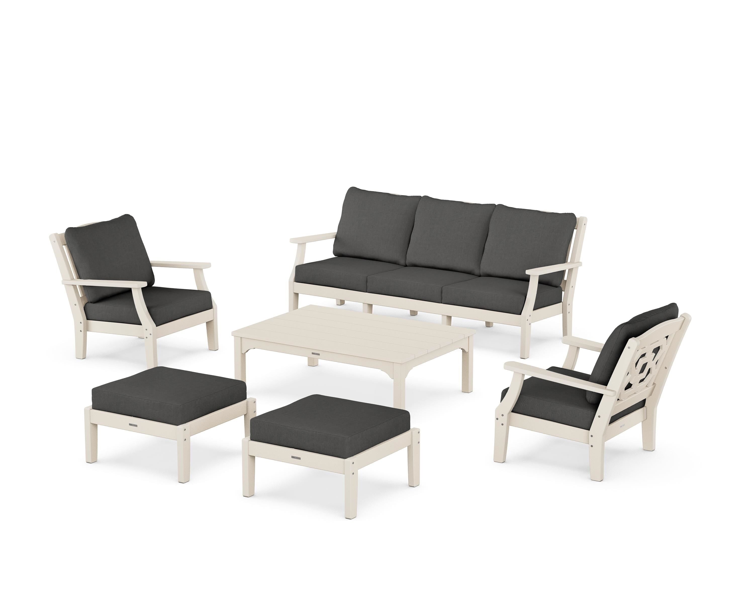 Martha Stewart by POLYWOOD Chinoiserie 6-Piece Lounge Sofa Set in Sand / Spectrum Carbon
