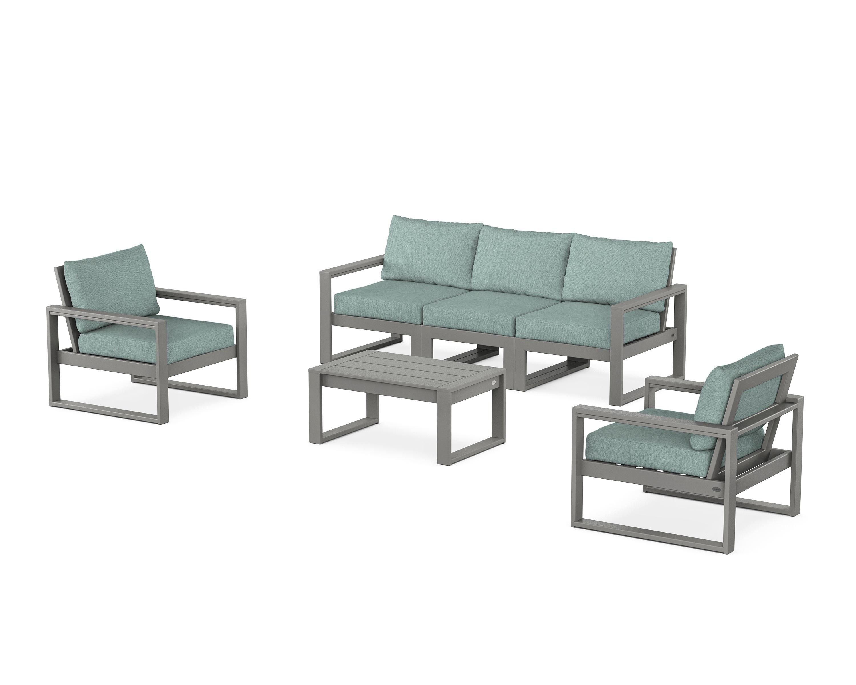 POLYWOOD EDGE Sectional 4-Piece Deep Seating Set with Sofa in Slate Grey / Glacier Spa