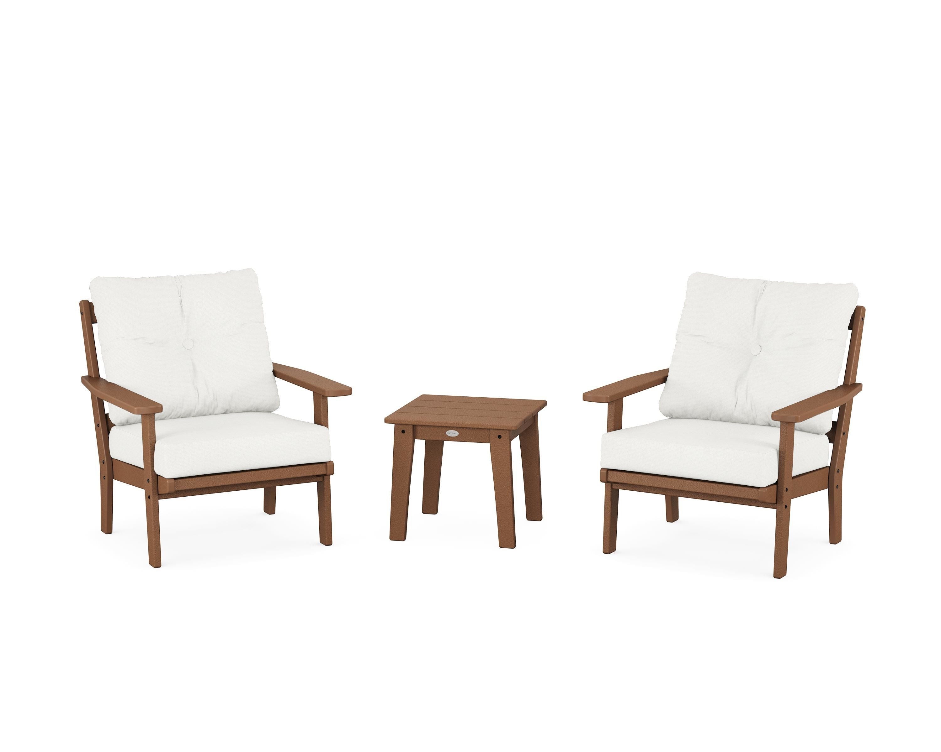 POLYWOOD Oxford 3-Piece Deep Seating Set in Teak / Natural Linen