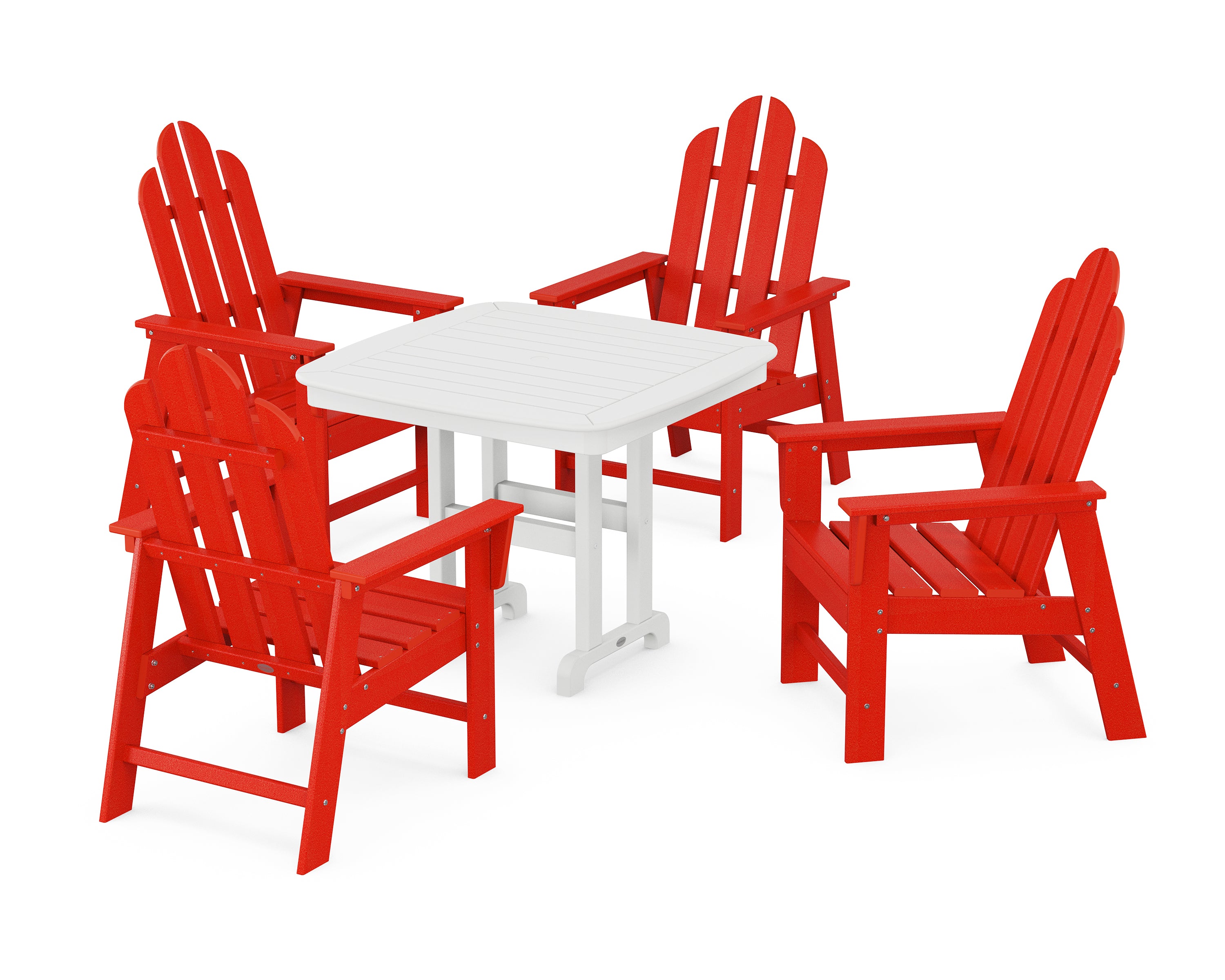 POLYWOOD Long Island 5-Piece Dining Set in Sunset Red / White