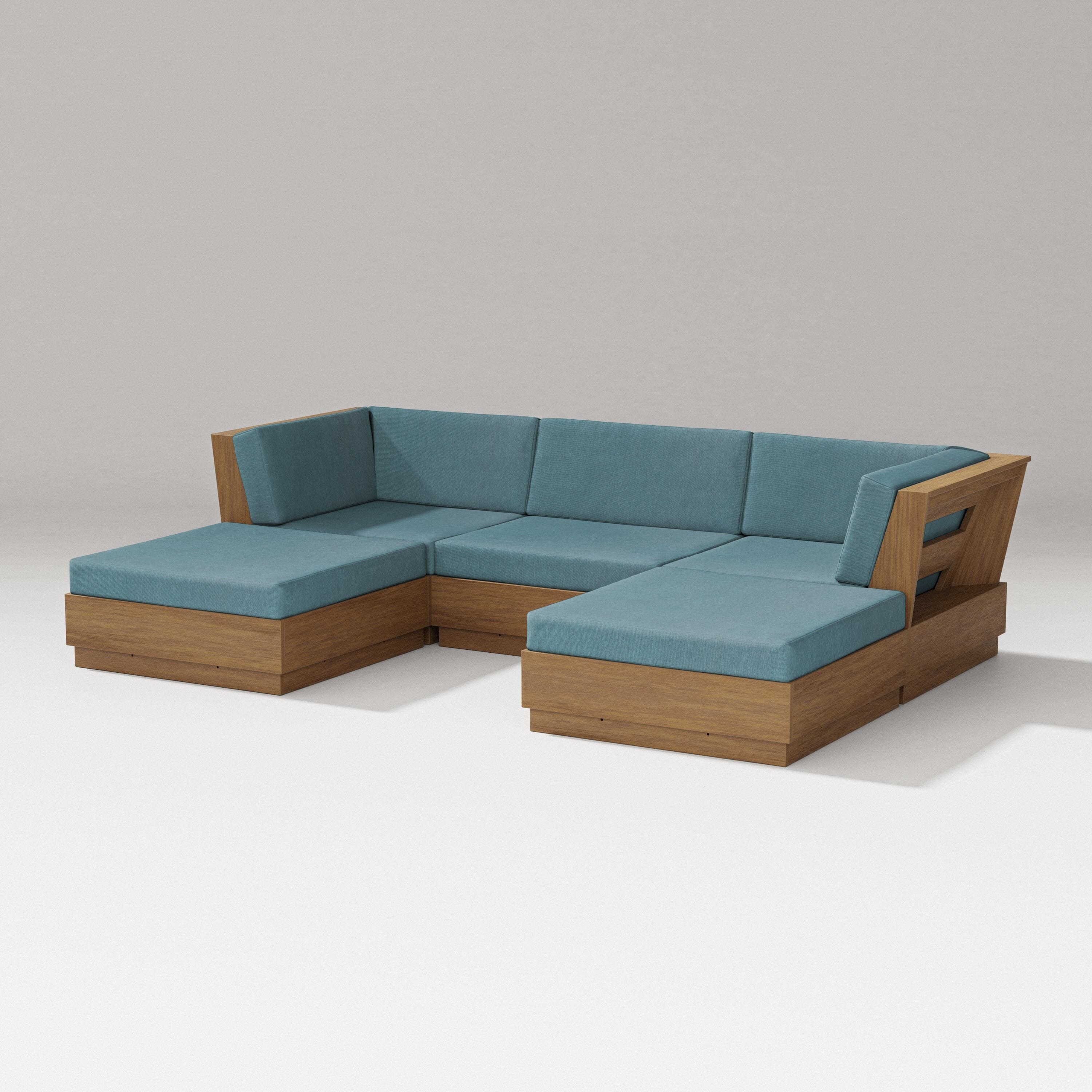 PW Designer Series Elevate Double Chaise Sectional in Natural / Ocean Teal