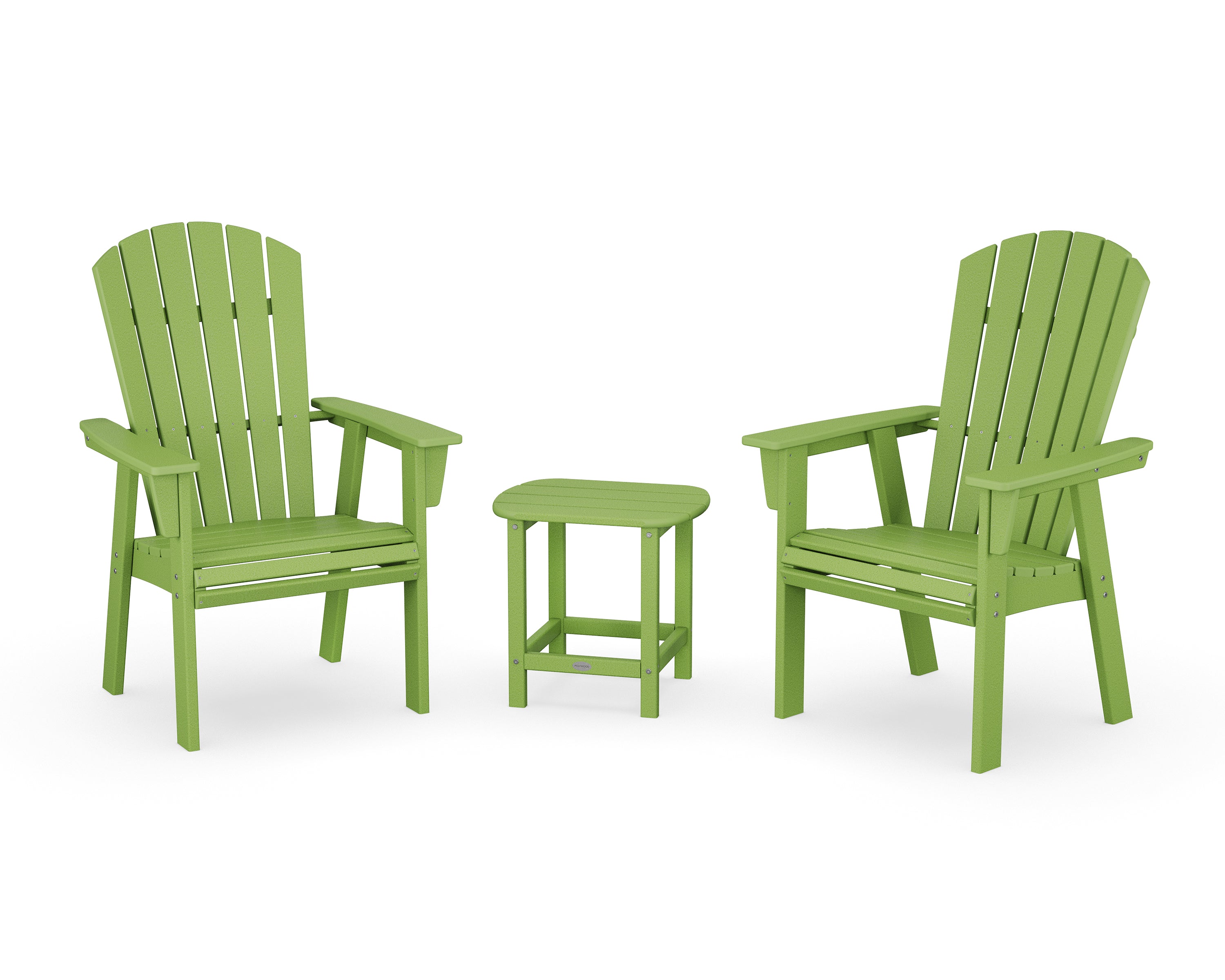 POLYWOOD Nautical 3-Piece Curveback Upright Adirondack Chair Set in Lime