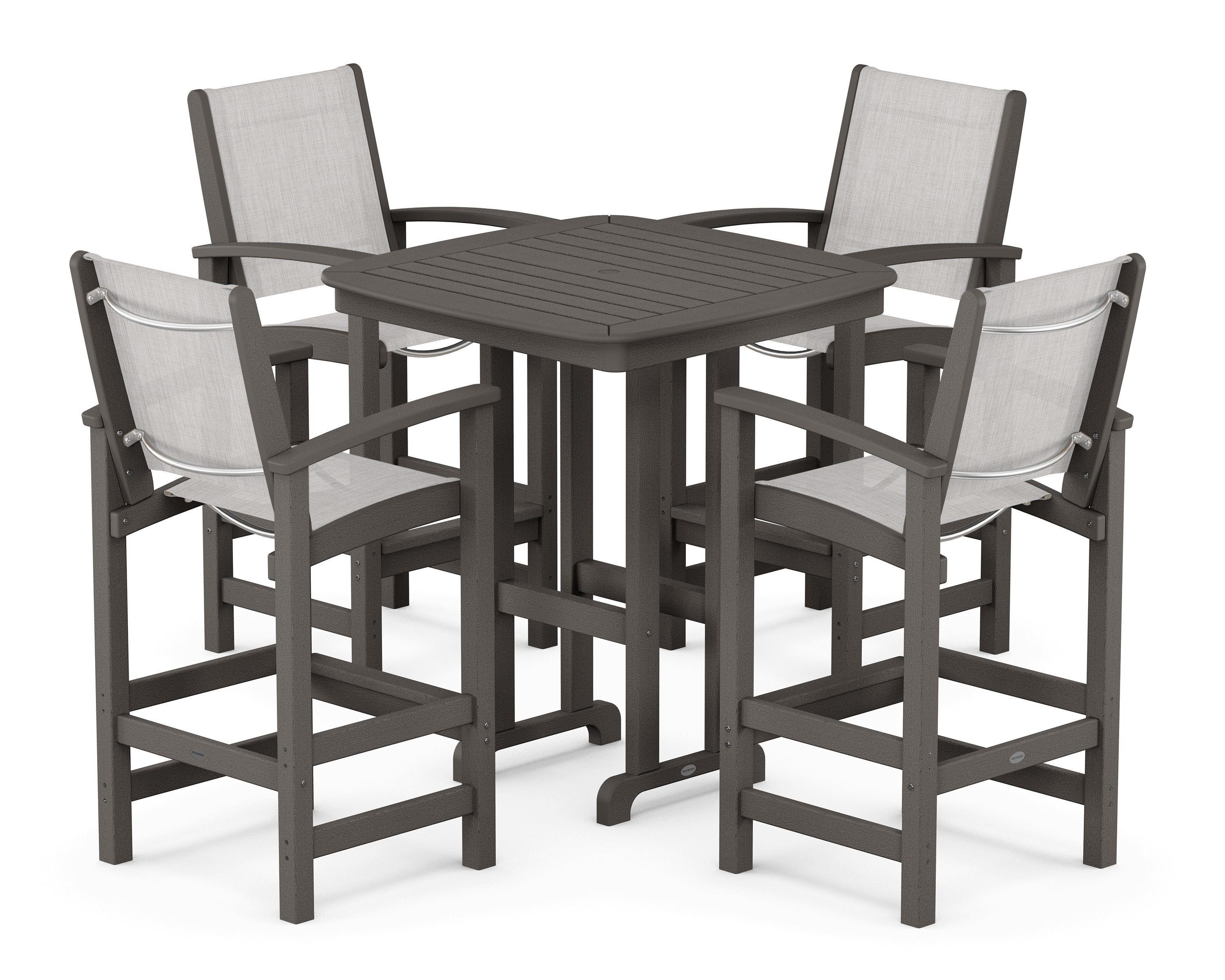 POLYWOOD Coastal 5-Piece Bar Set in Vintage Coffee / Parchment Sling