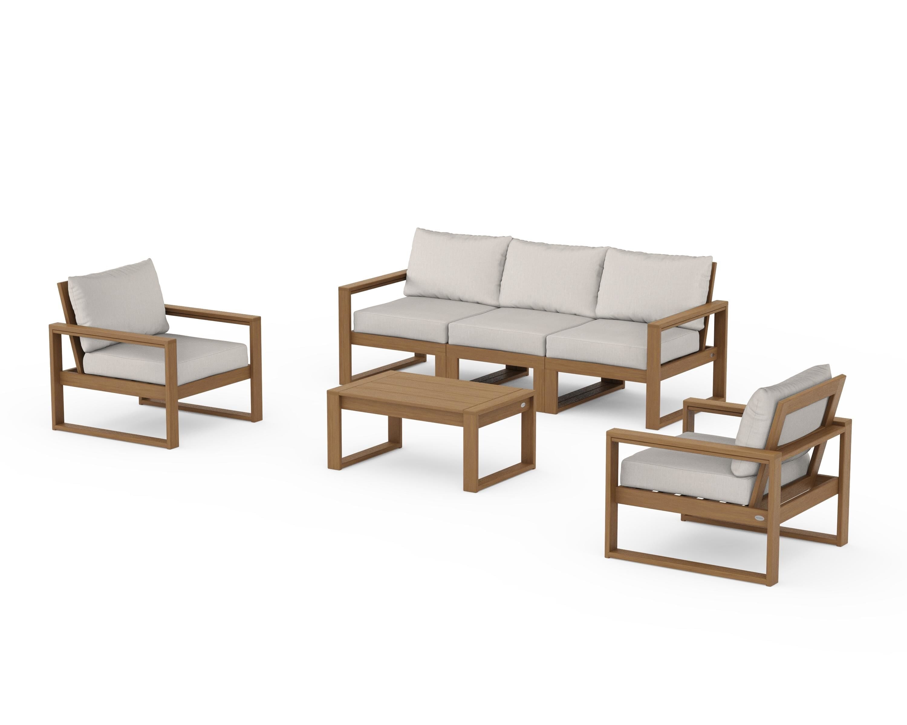 POLYWOOD EDGE Sectional 4-Piece Deep Seating Set with Sofa in Natural / Cast Ash