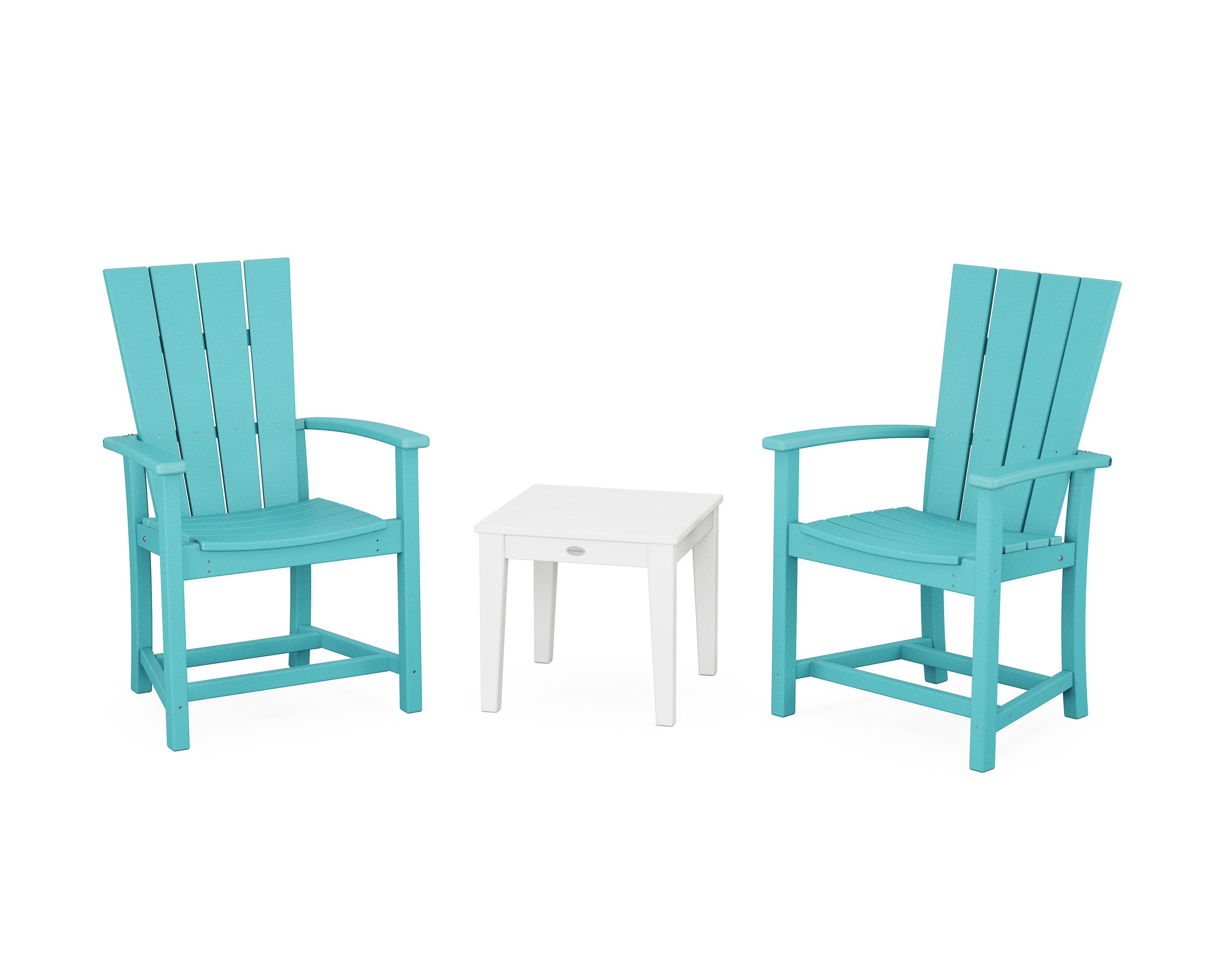 POLYWOOD Quattro 3-Piece Upright Adirondack Chair Set in Aruba / White