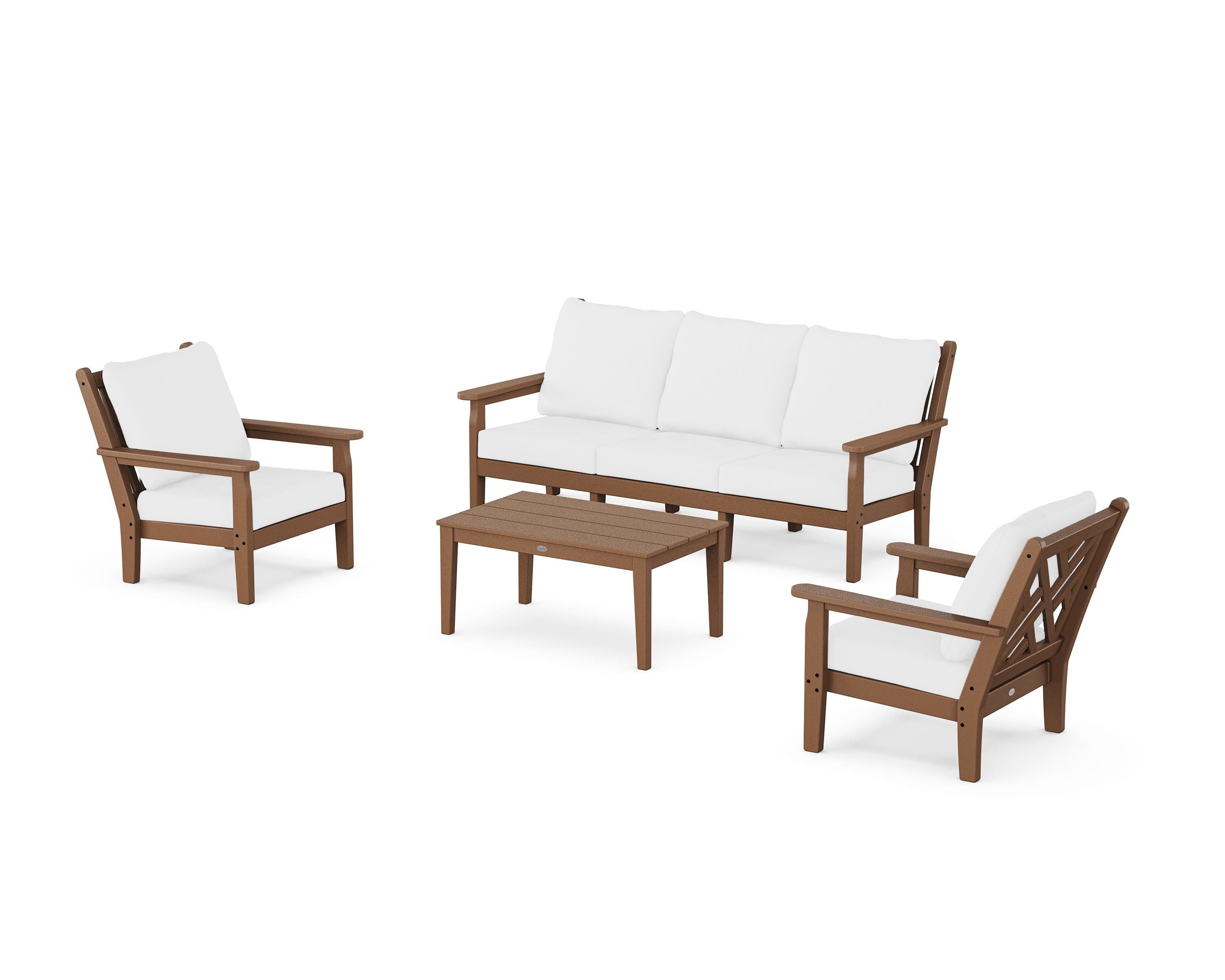 POLYWOOD Chippendale 4-Piece Deep Seating Set with Sofa in Teak / Natural