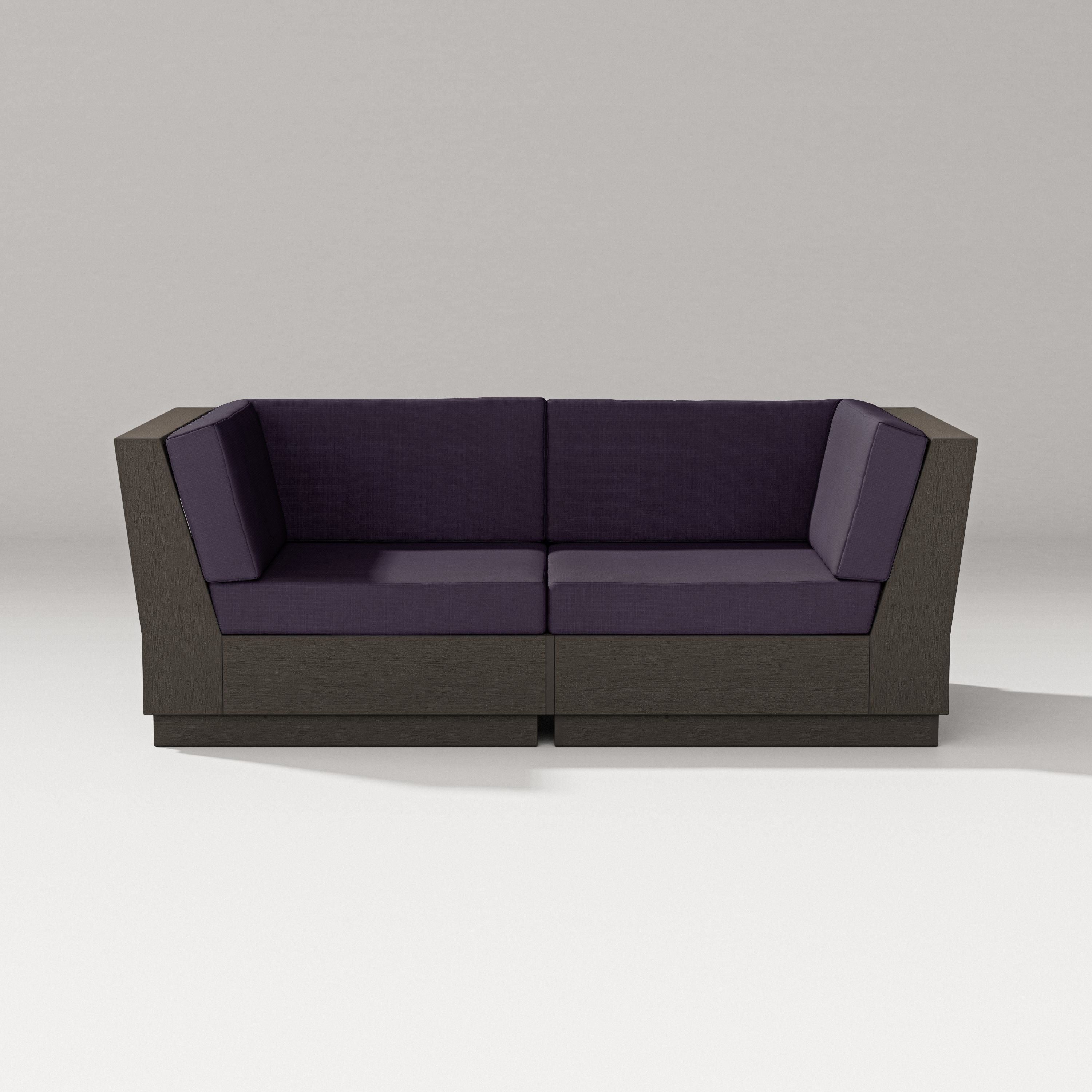 PW Designer Series Elevate Loveseat Sectional in Vintage Coffee / Navy Linen