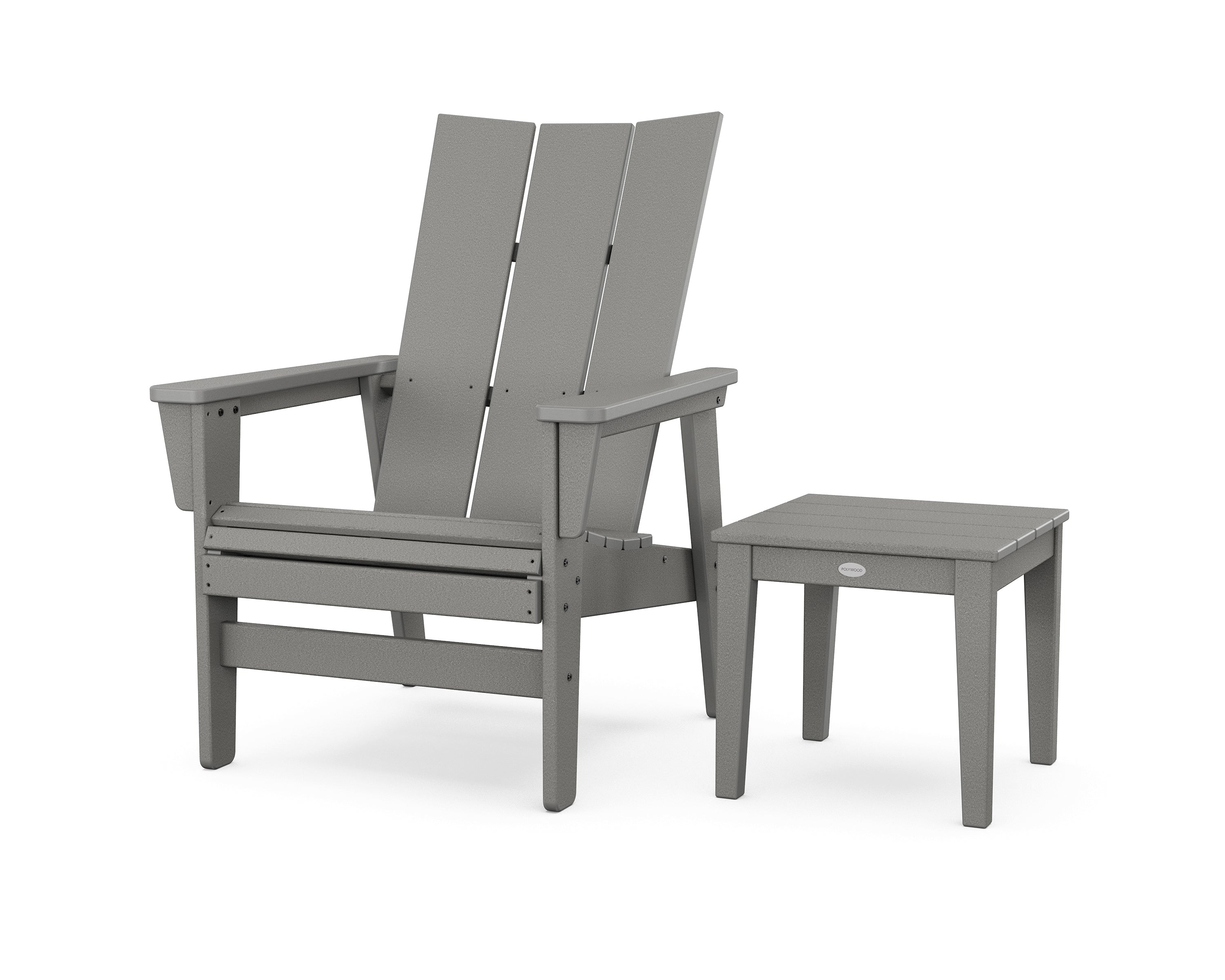 POLYWOOD Modern Grand Upright Adirondack Chair with Side Table in Slate Grey