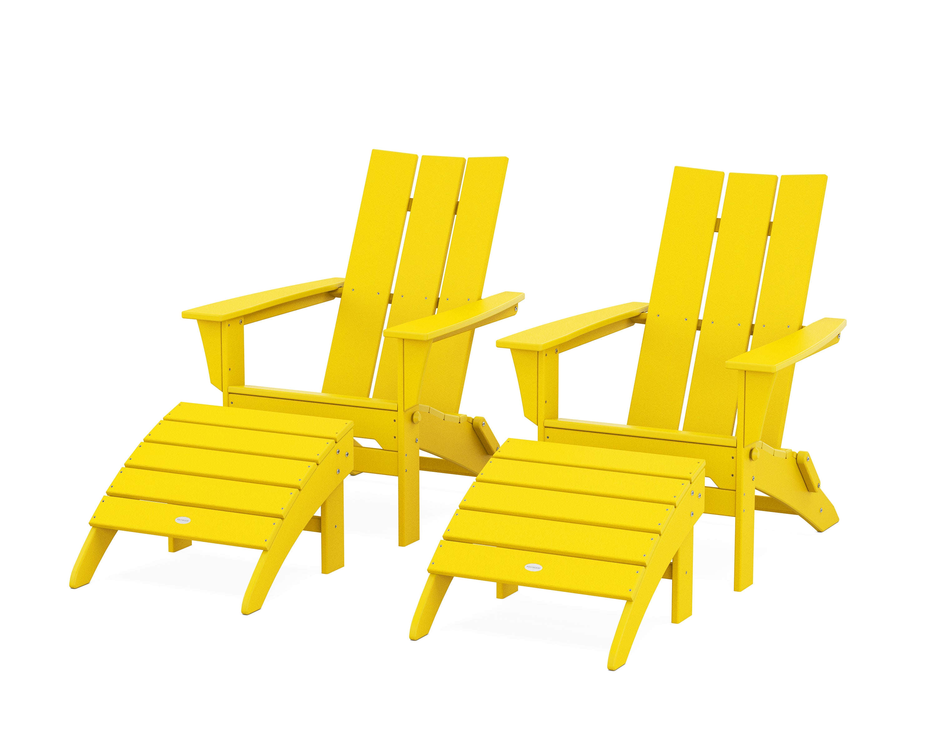 POLYWOOD Modern Folding Adirondack Chair 4-Piece Set with Ottomans in Lemon