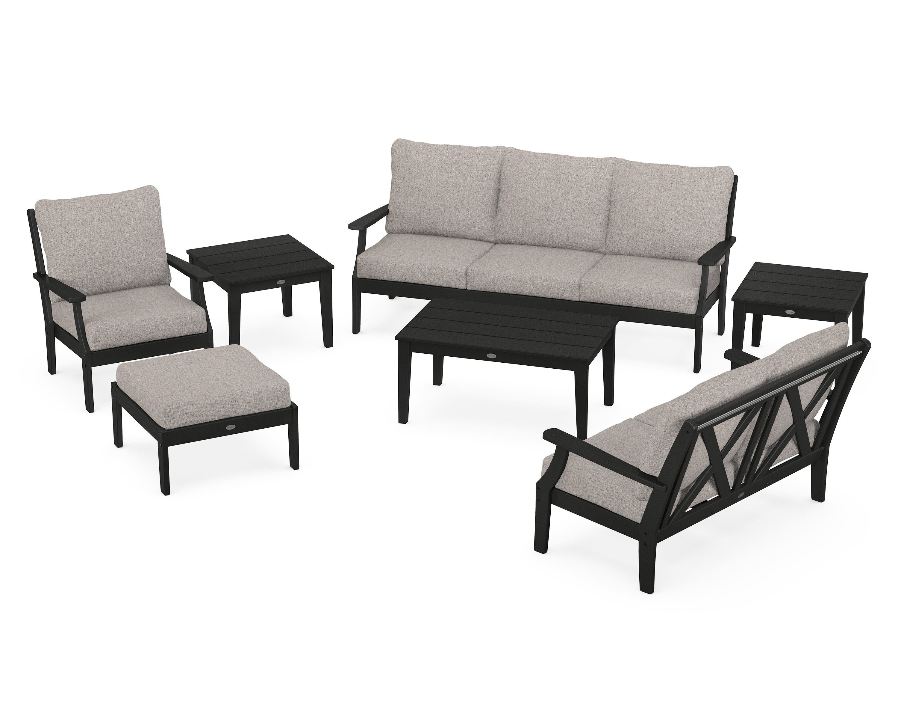 POLYWOOD Braxton 7-Piece Deep Seating Set in Black / Weathered Tweed